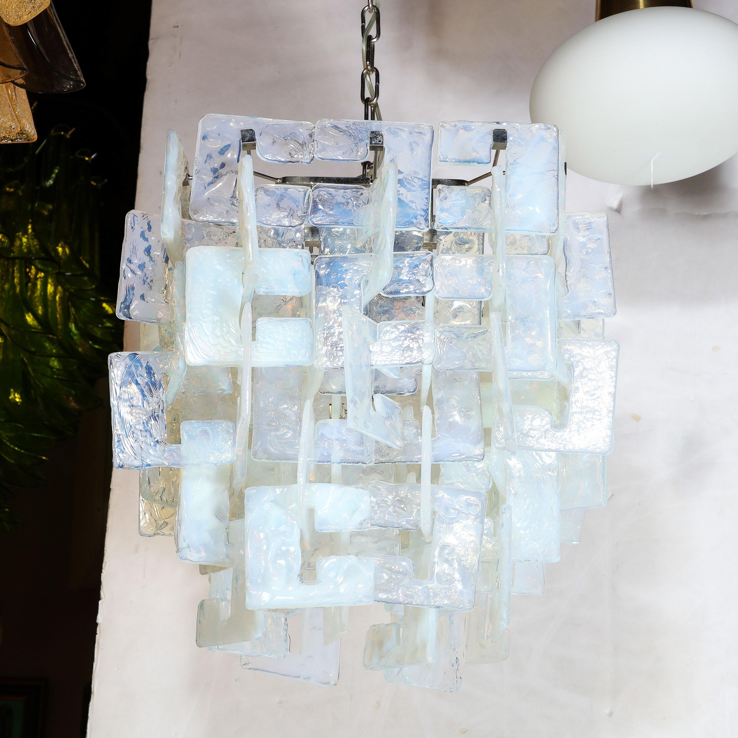Modernist Hand-Blown Murano Mottled & Opalescent Interlocking Glass Chandelier For Sale 2