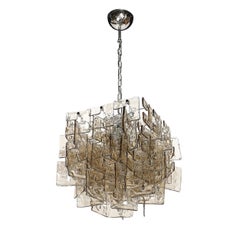 Modernist Hand-Blown Murano Mottled & Smoked Interlocking Glass Chandelier