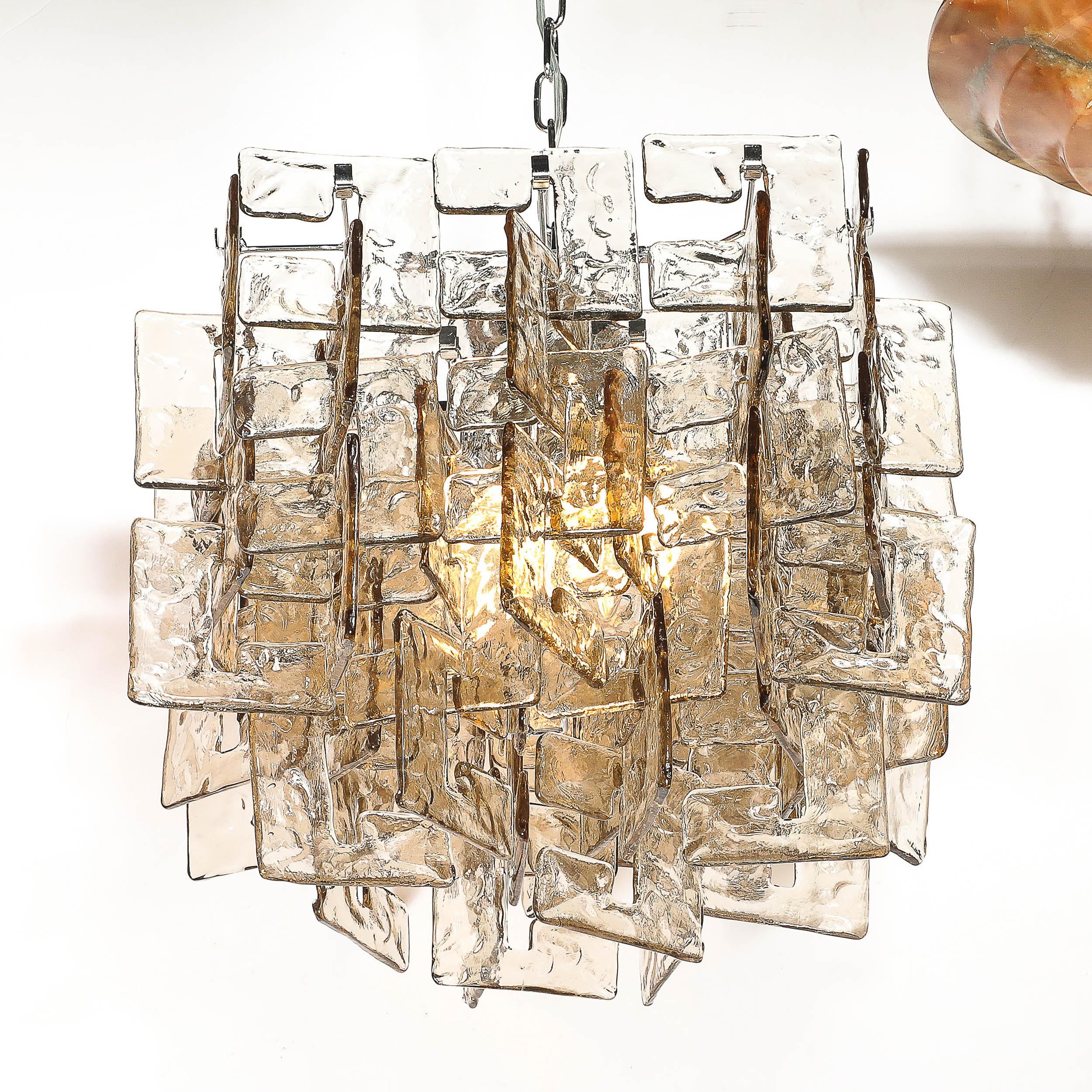 italien Lustre moderne en verre de Murano soufflé à la bouche, tacheté et fumé. en vente