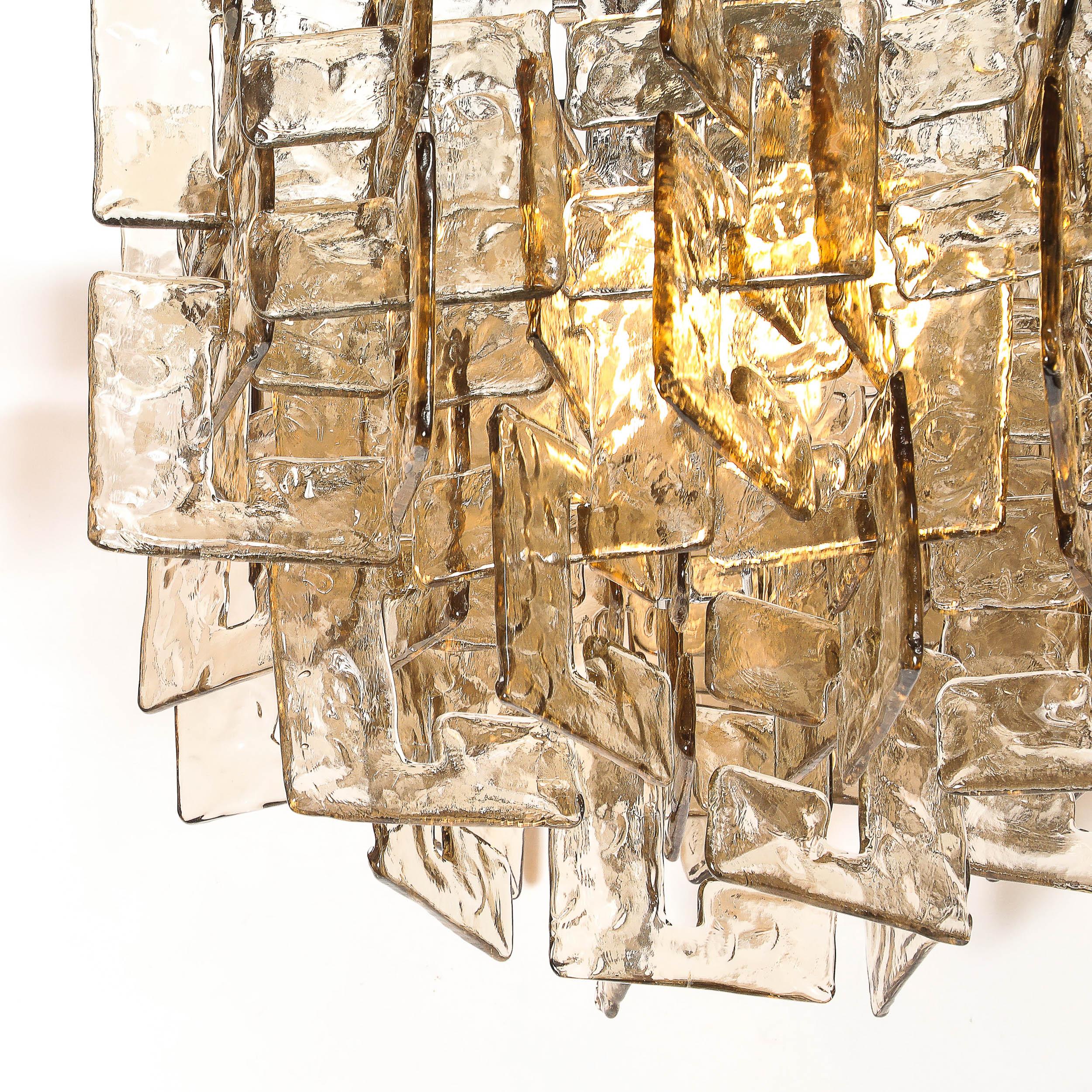 Lustre moderne en verre de Murano soufflé à la bouche, tacheté et fumé. Excellent état - En vente à New York, NY