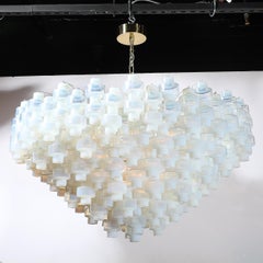 Modernist Hand-Blown Murano Opalescent Barbell Chandelier with Brass Fittings