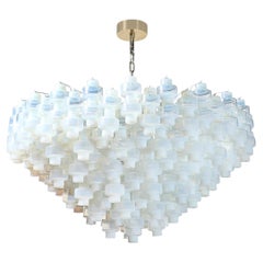 Modernist Hand-Blown Murano Opalescent Barbell Chandelier with Brass Fittings