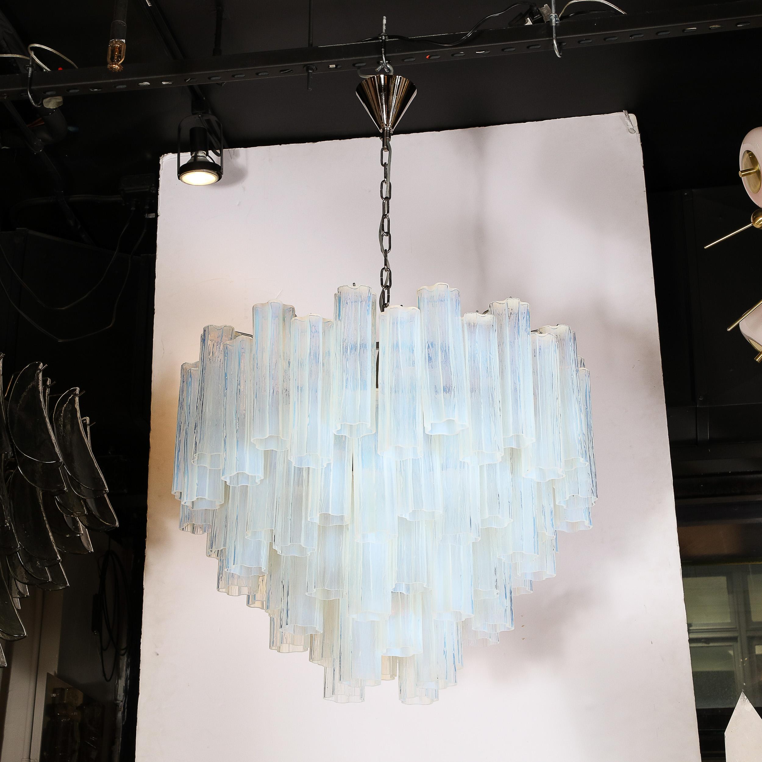 Modernist Hand-Blown Murano Opalescent Four Tiered Tronchi Glass Chandelier For Sale 9