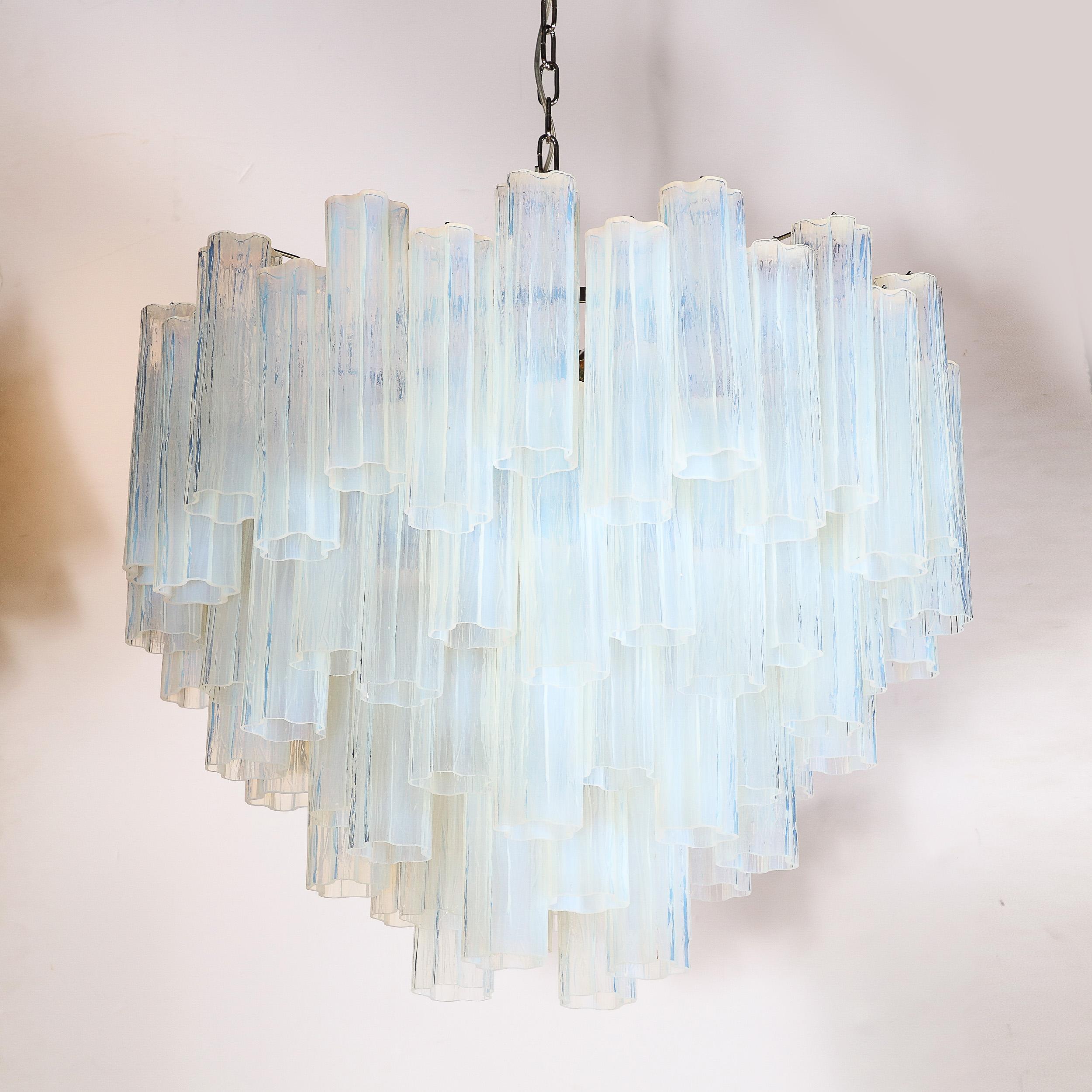 Modernist Hand-Blown Murano Opalescent Four Tiered Tronchi Glass Chandelier For Sale 10