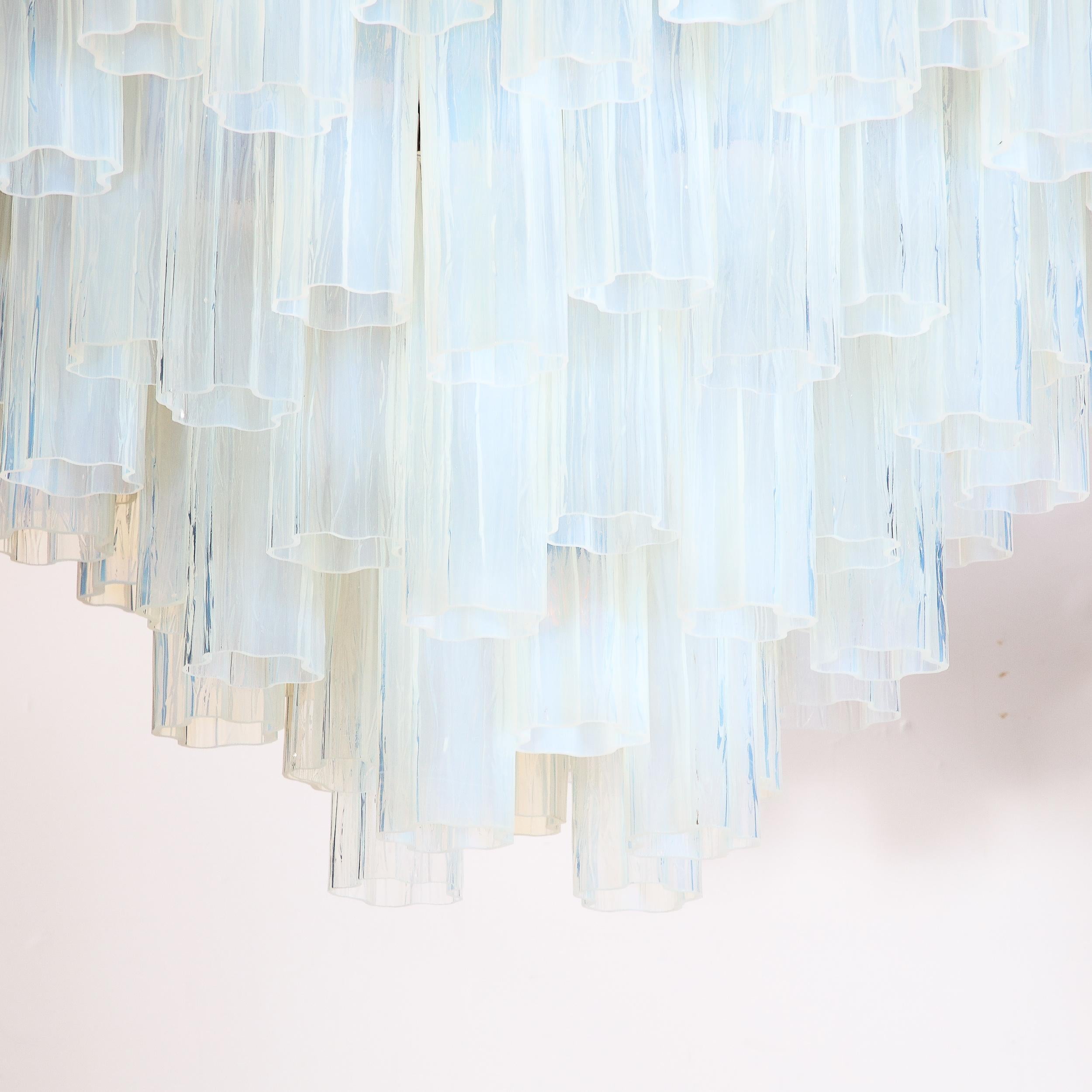 Modernistischer mundgeblasener Murano-Kronleuchter aus opalisierendem vierstöckigem Tronchi-Glas im Angebot 12
