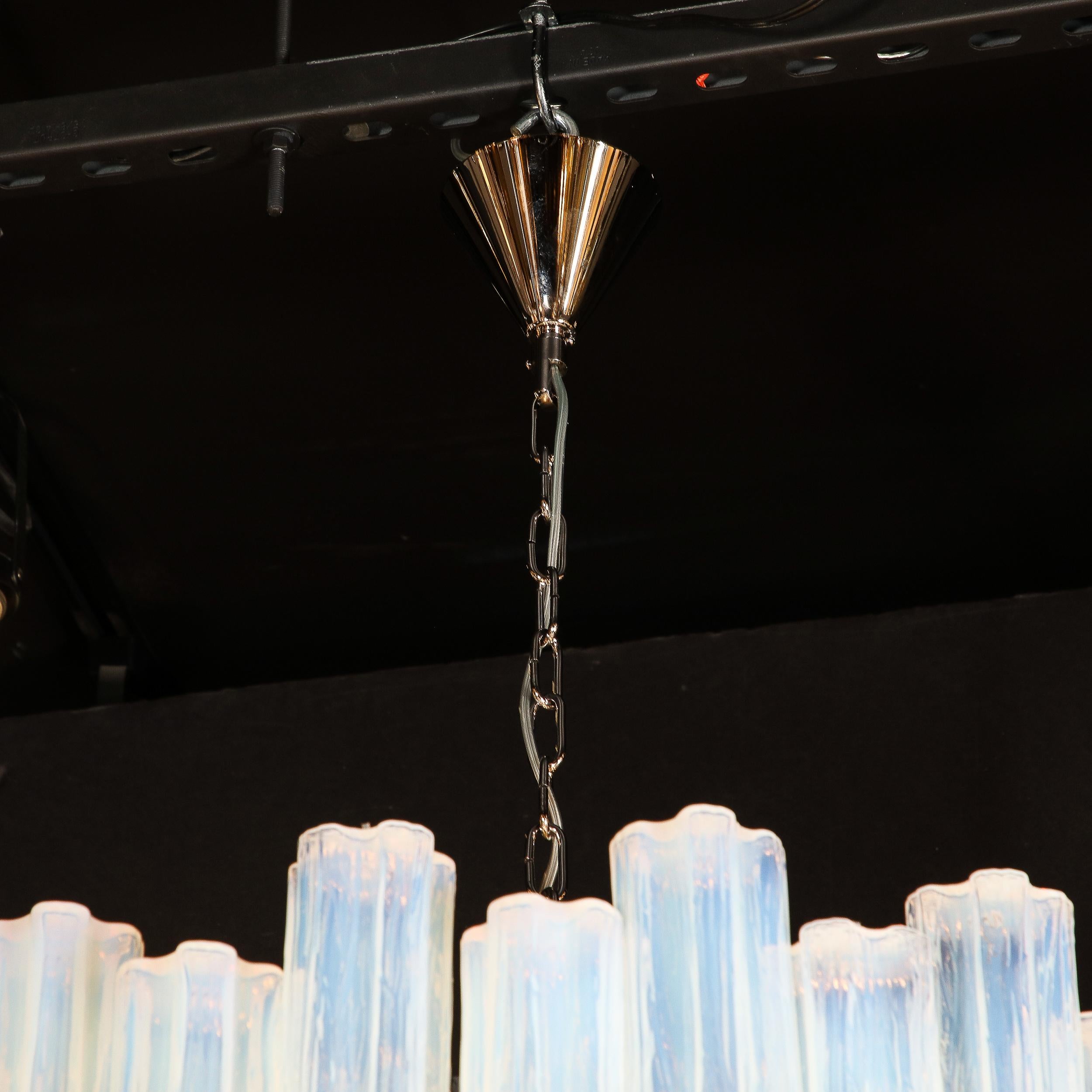 Modernist Hand-Blown Murano Opalescent Four Tiered Tronchi Glass Chandelier For Sale 1