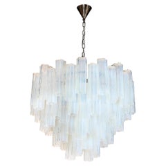 Modernist Hand-Blown Murano Opalescent Four Tiered Tronchi Glass Chandelier