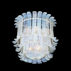 Modernist Hand-Blown Murano Opalescent Molded Textural Glass 3-Tier Chandelier