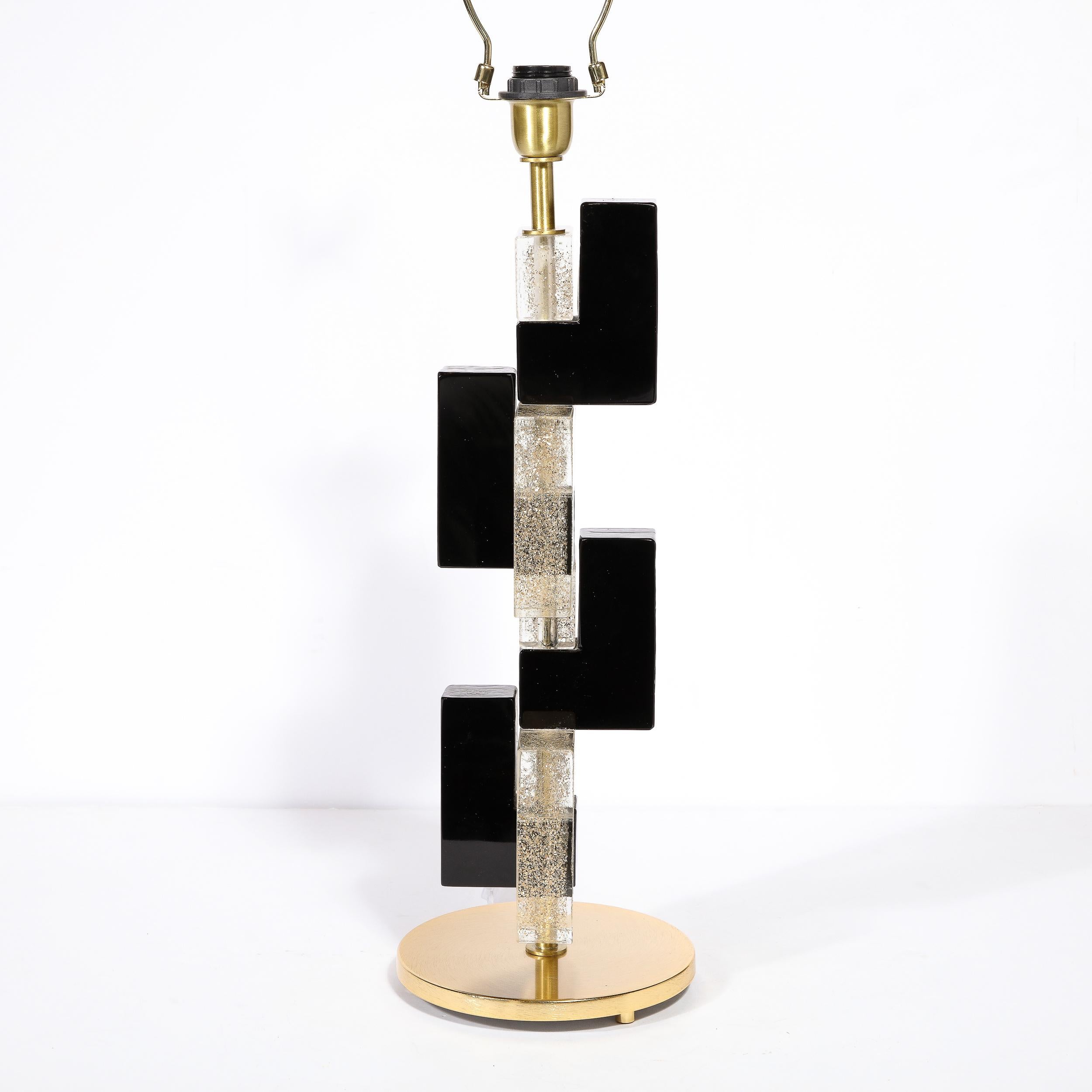 Modernist Hand-Blown Murano Rectilinear Table Lamps in Black & Translucent Glass For Sale 8