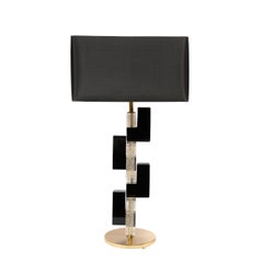Modernist Hand-Blown Murano Rectilinear Table Lamps in Black & Translucent Glass