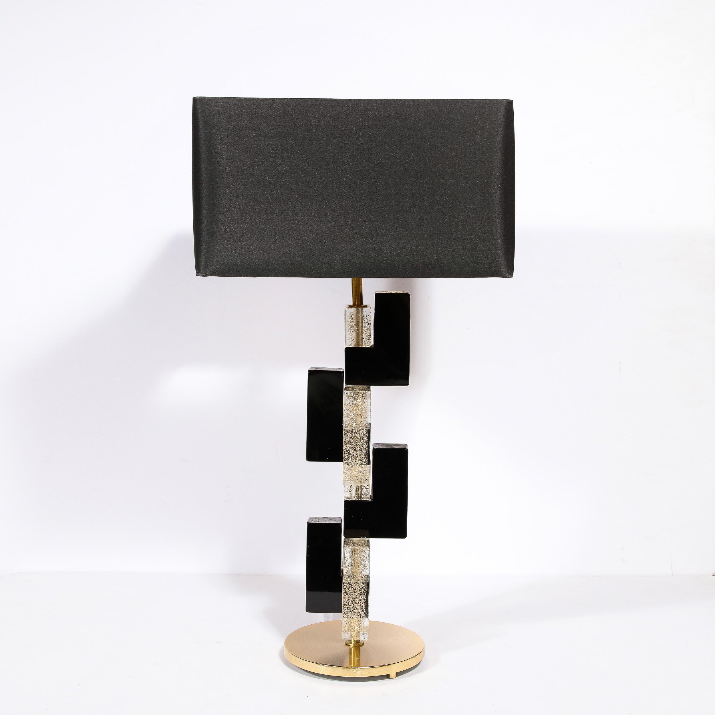 Italian Modernist Hand-Blown Murano Rectilinear Table Lamps in Black & Translucent Glass For Sale