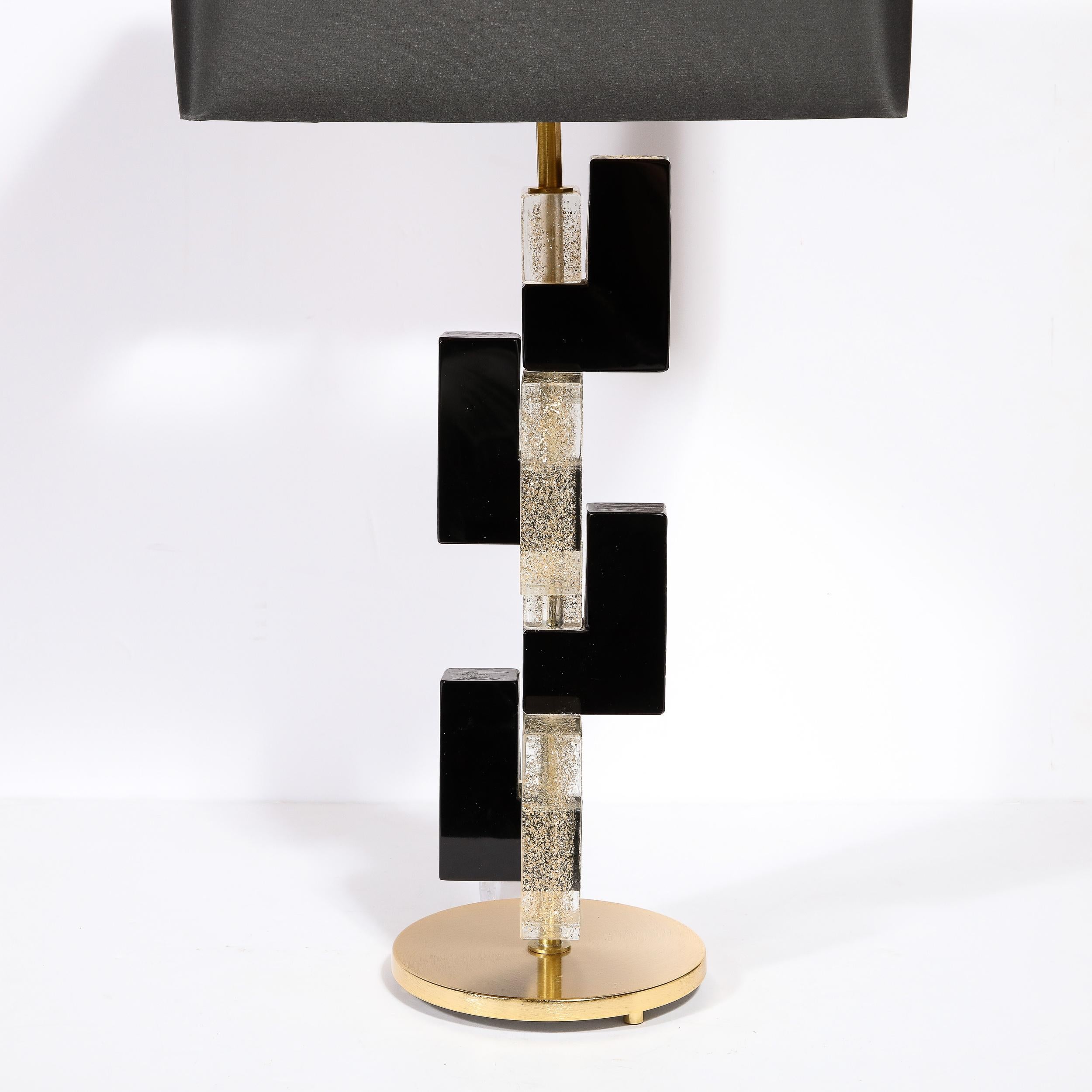 Modernist Hand-Blown Murano Rectilinear Table Lamps in Black & Translucent Glass In New Condition For Sale In New York, NY