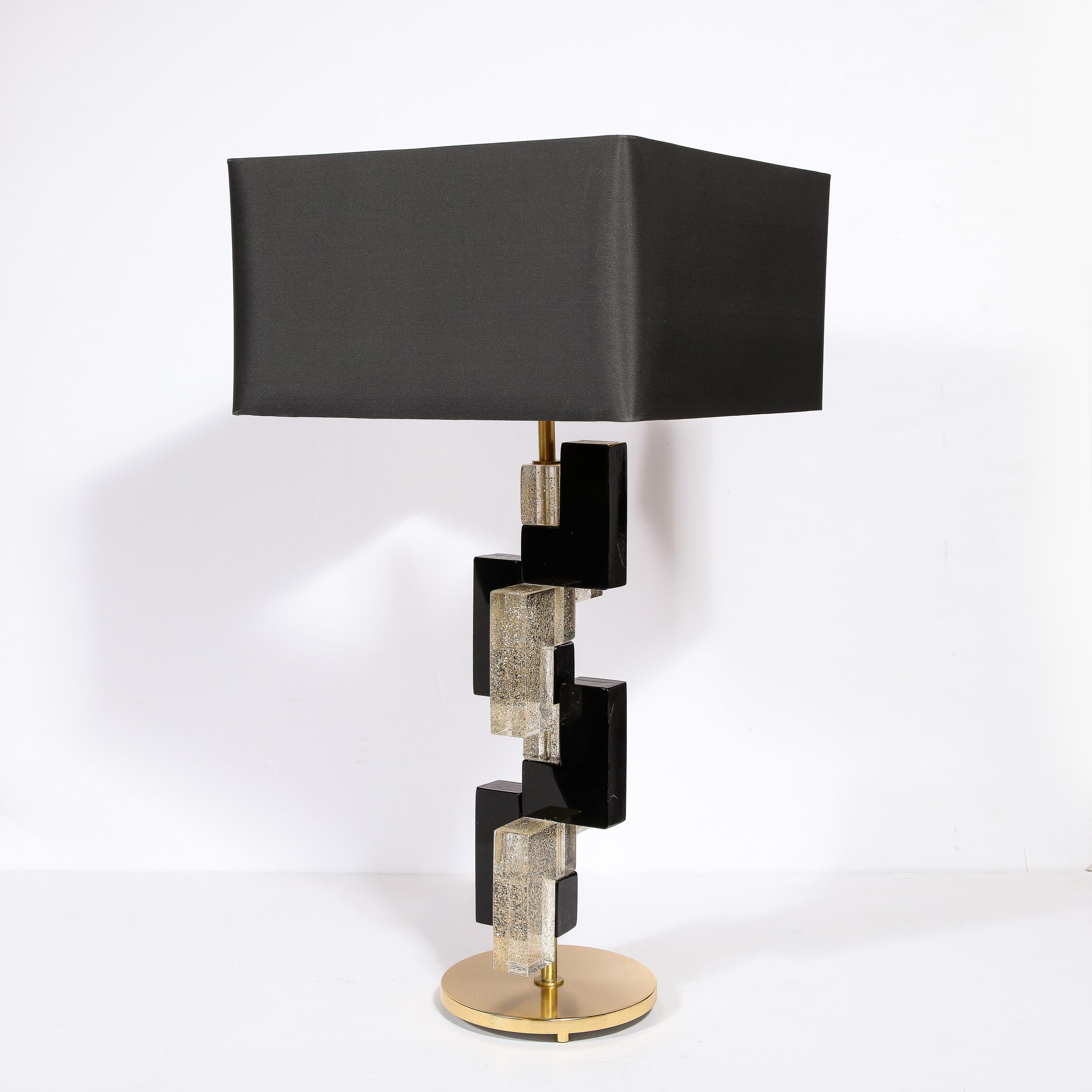 Contemporary Modernist Hand-Blown Murano Rectilinear Table Lamps in Black & Translucent Glass For Sale