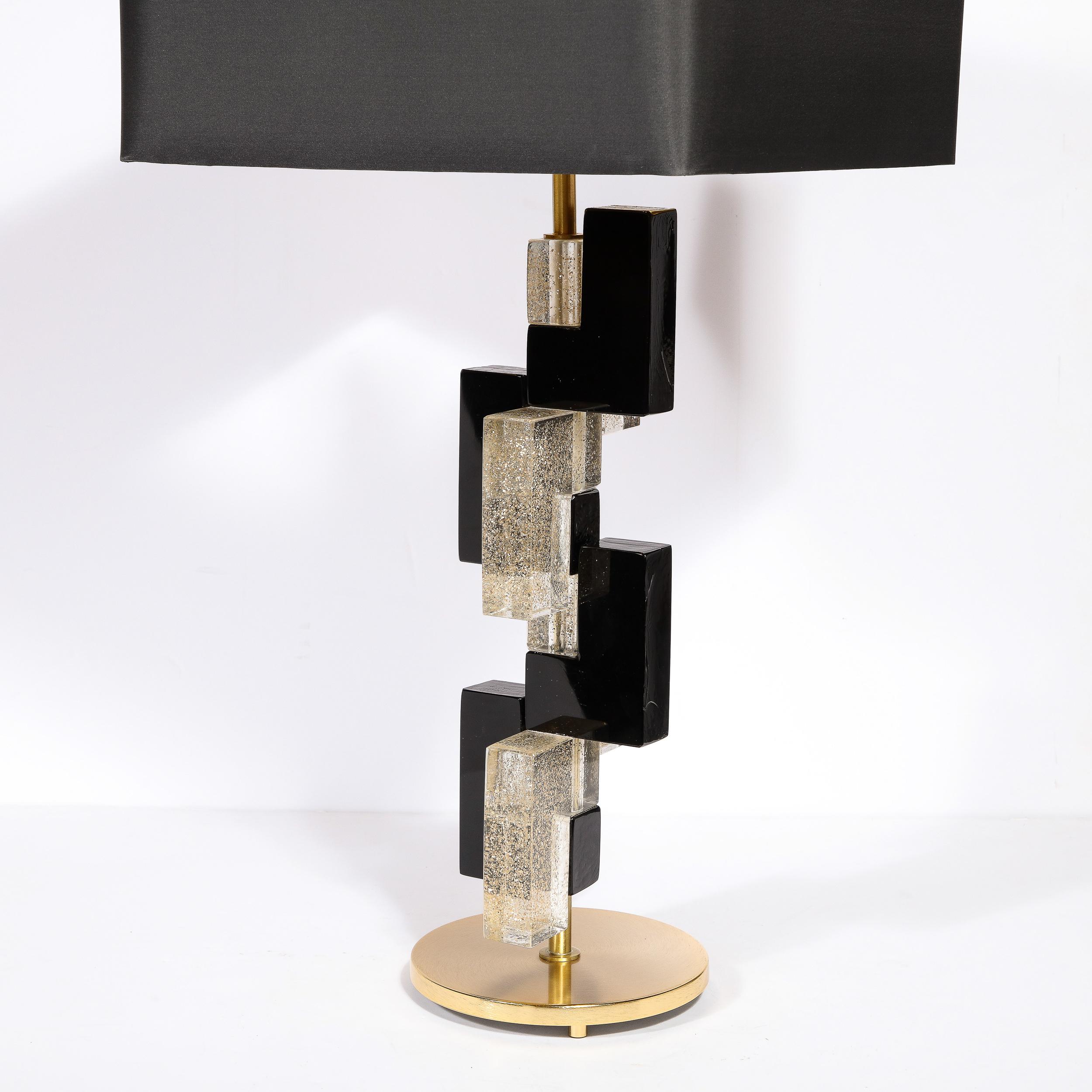 Gold Modernist Hand-Blown Murano Rectilinear Table Lamps in Black & Translucent Glass For Sale