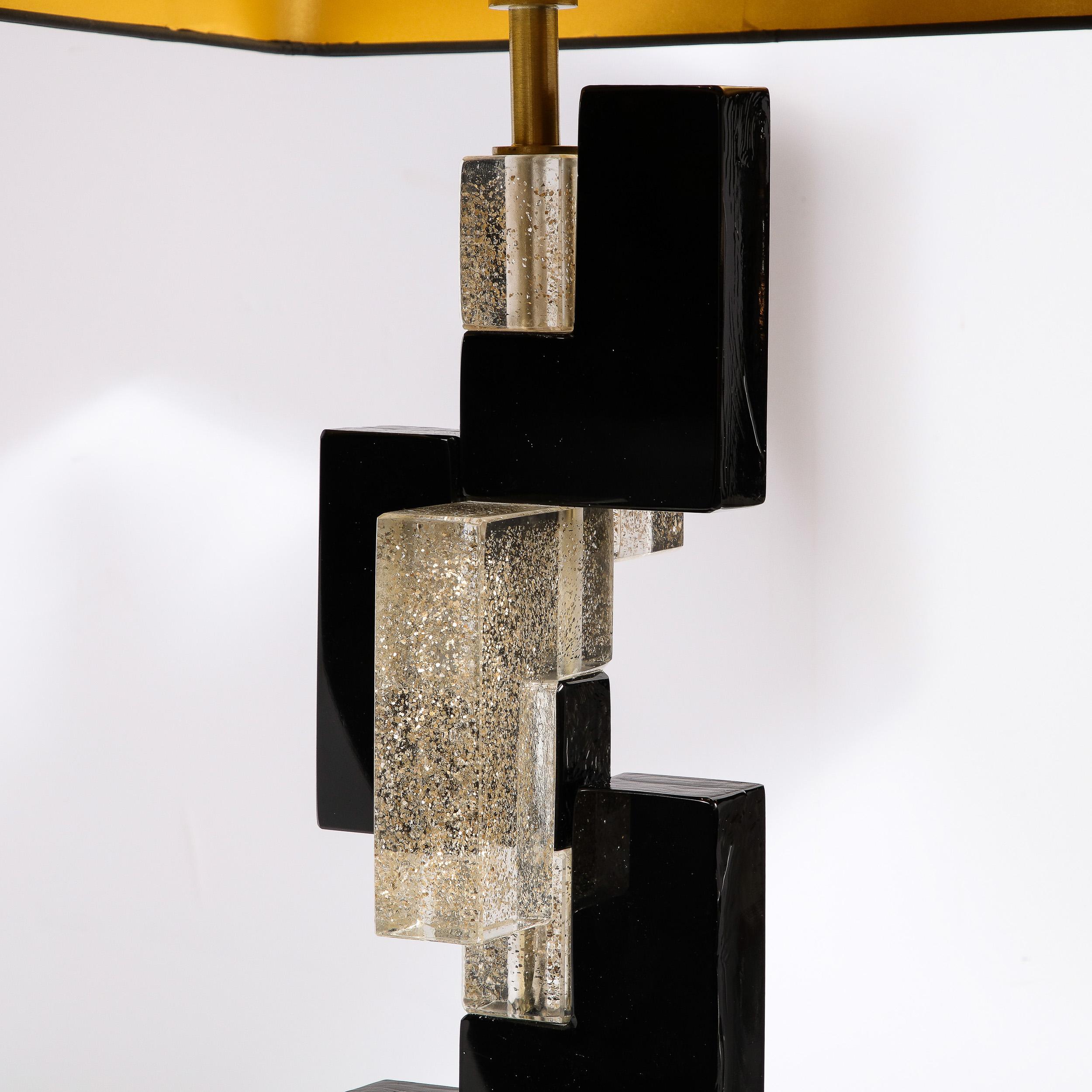 Modernist Hand-Blown Murano Rectilinear Table Lamps in Black & Translucent Glass For Sale 2