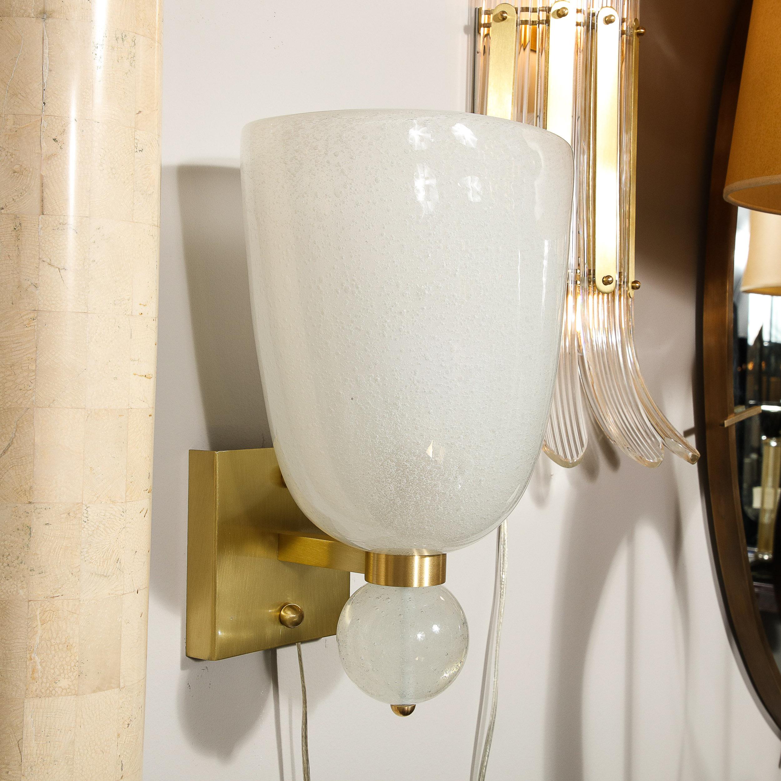 Brass Modernist Hand-Blown Murano Sconces w/ Constellation Murines & Orbital Finial For Sale