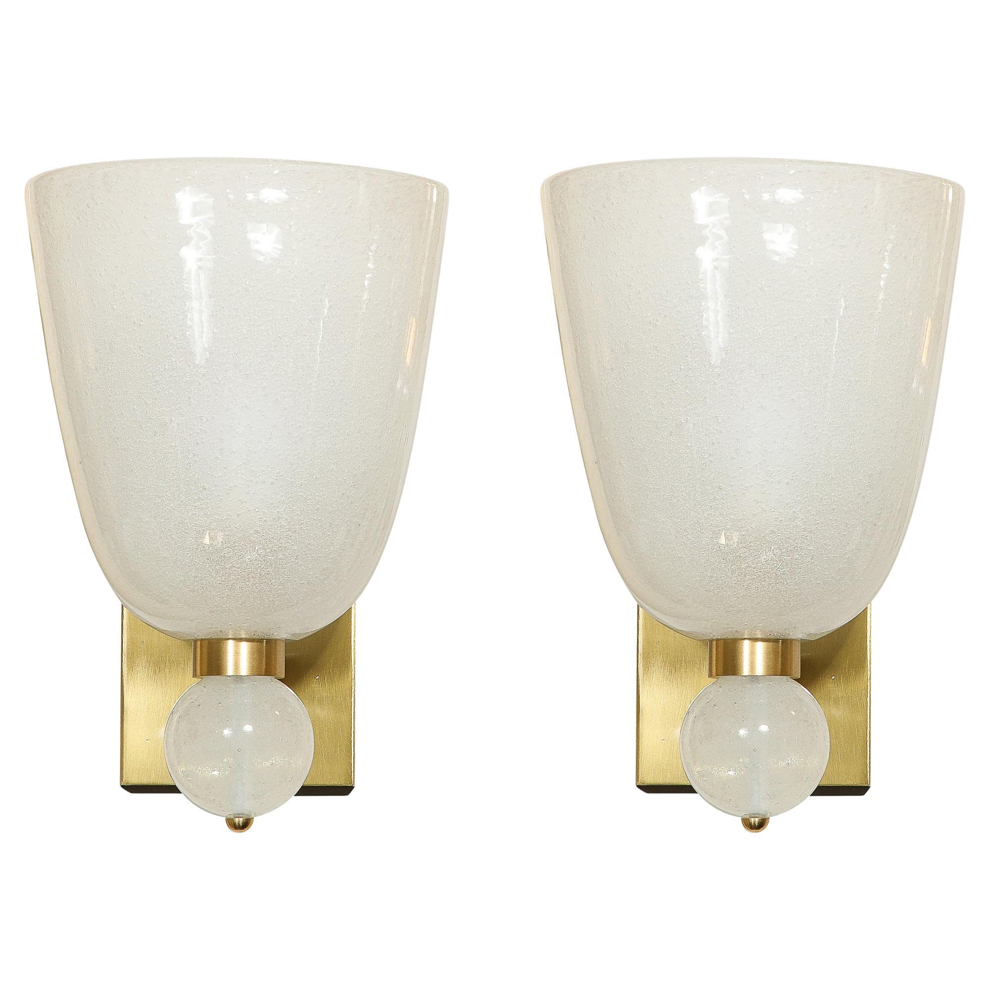 Modernist Hand-Blown Murano Sconces w/ Constellation Murines & Orbital Finial For Sale