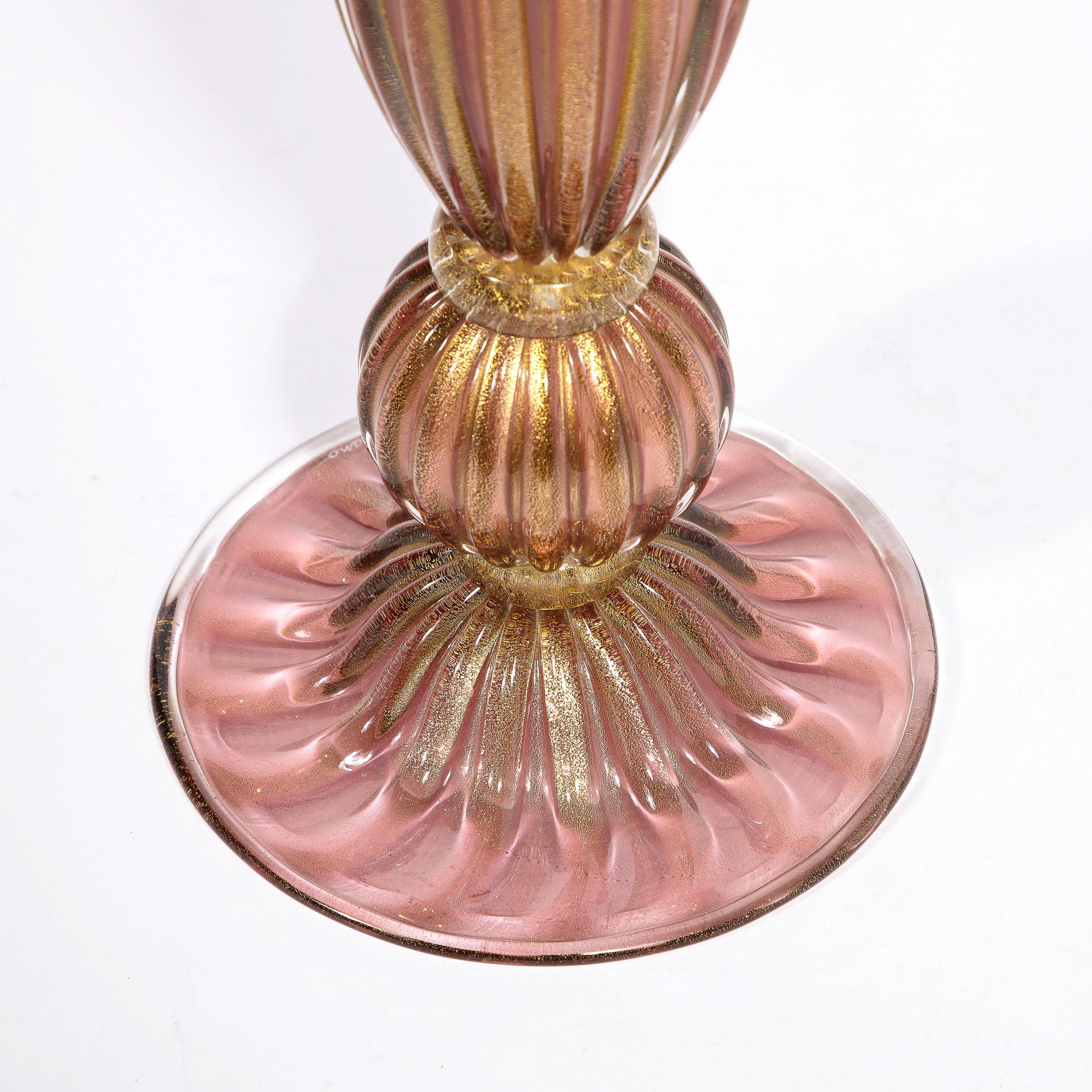 Modernist Hand-Blown Murano Smoked Chambord Glass Table Lamps w/ 24 Karat Gold For Sale 4