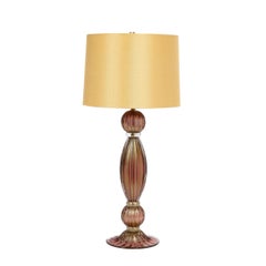 Modernist Hand-Blown Murano Smoked Chambord Glass Table Lamps w/ 24 Karat Gold