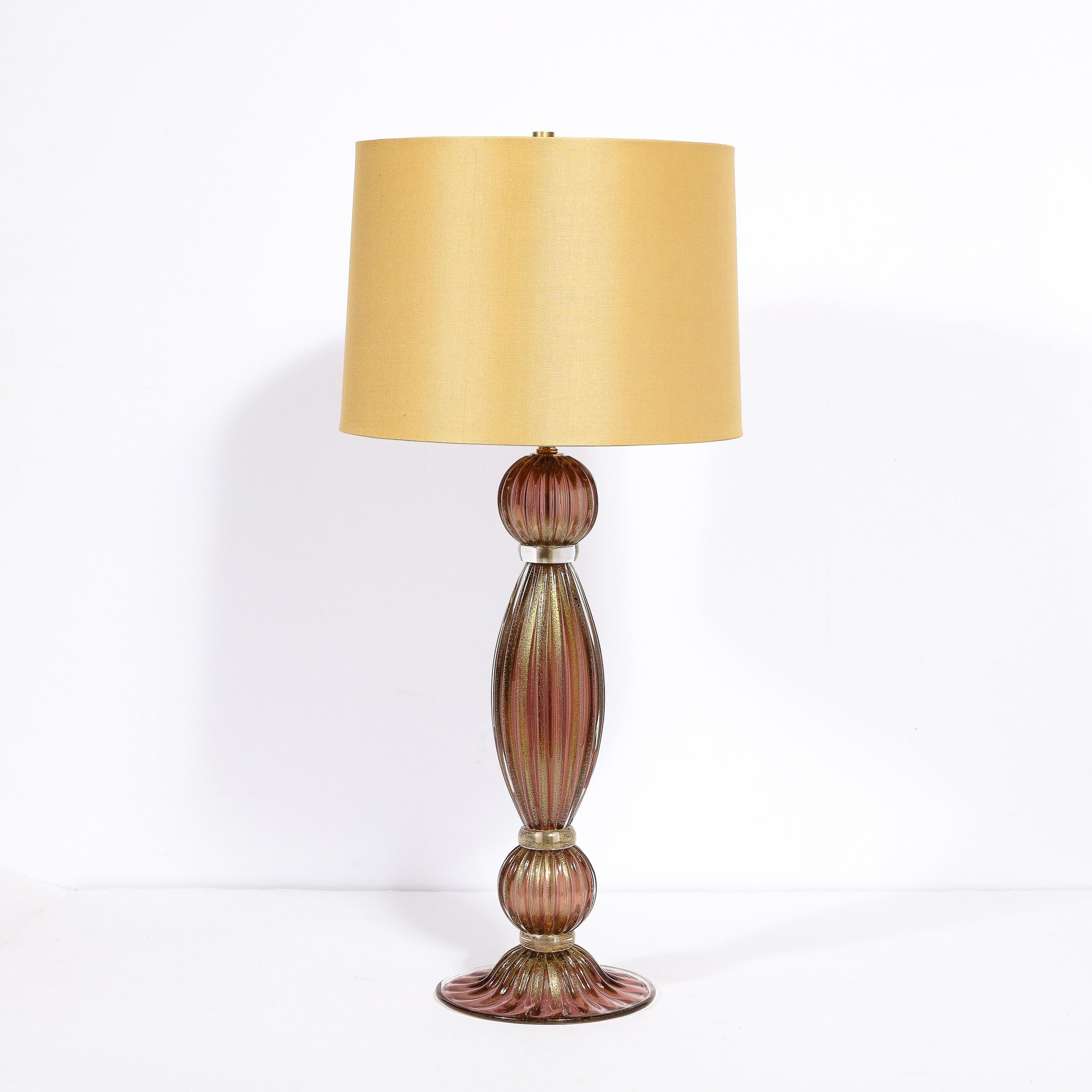 Italian Modernist Hand-Blown Murano Smoked Chambord Glass Table Lamps w/ 24 Karat Gold For Sale