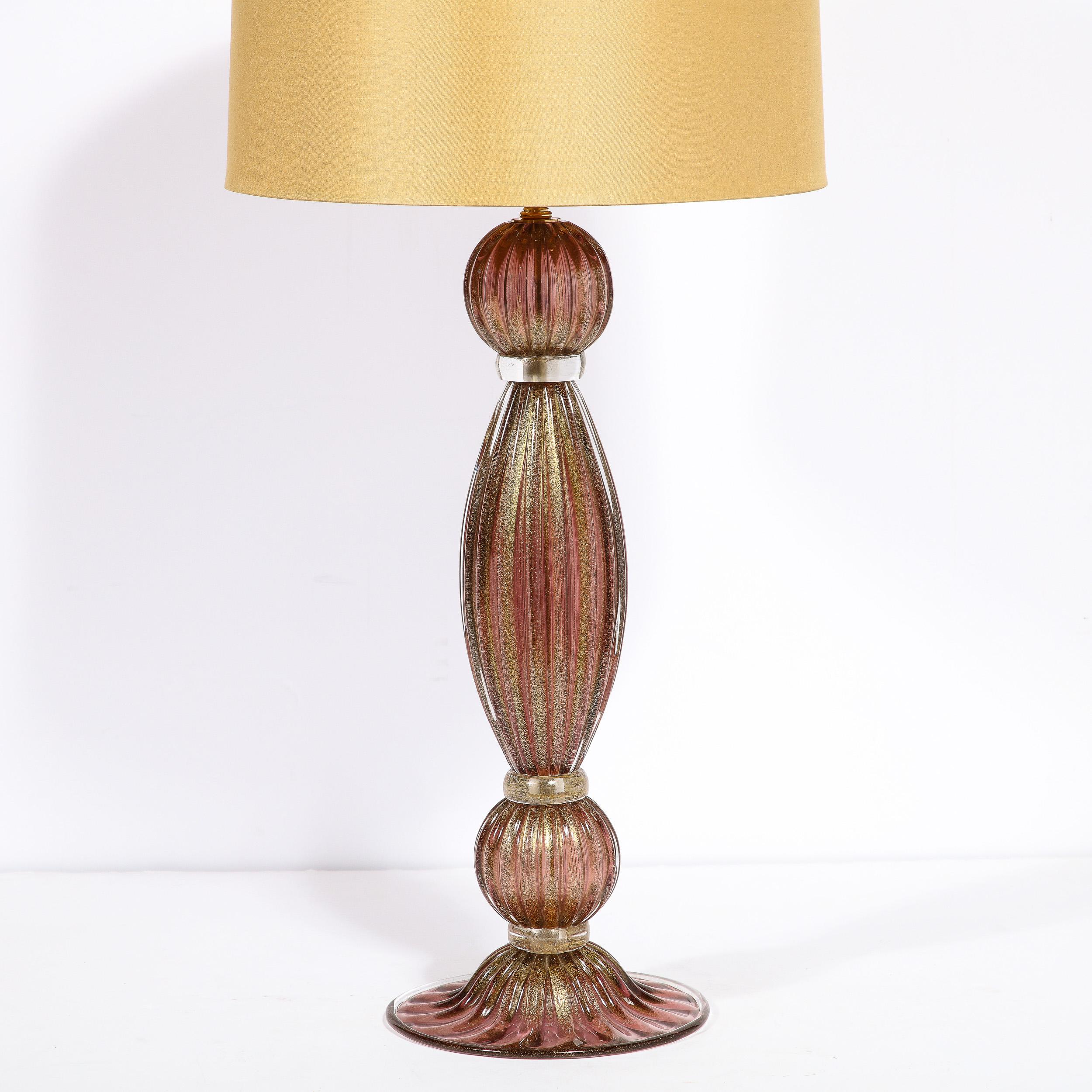 Modernist Hand-Blown Murano Smoked Chambord Glass Table Lamps w/ 24 Karat Gold In New Condition For Sale In New York, NY