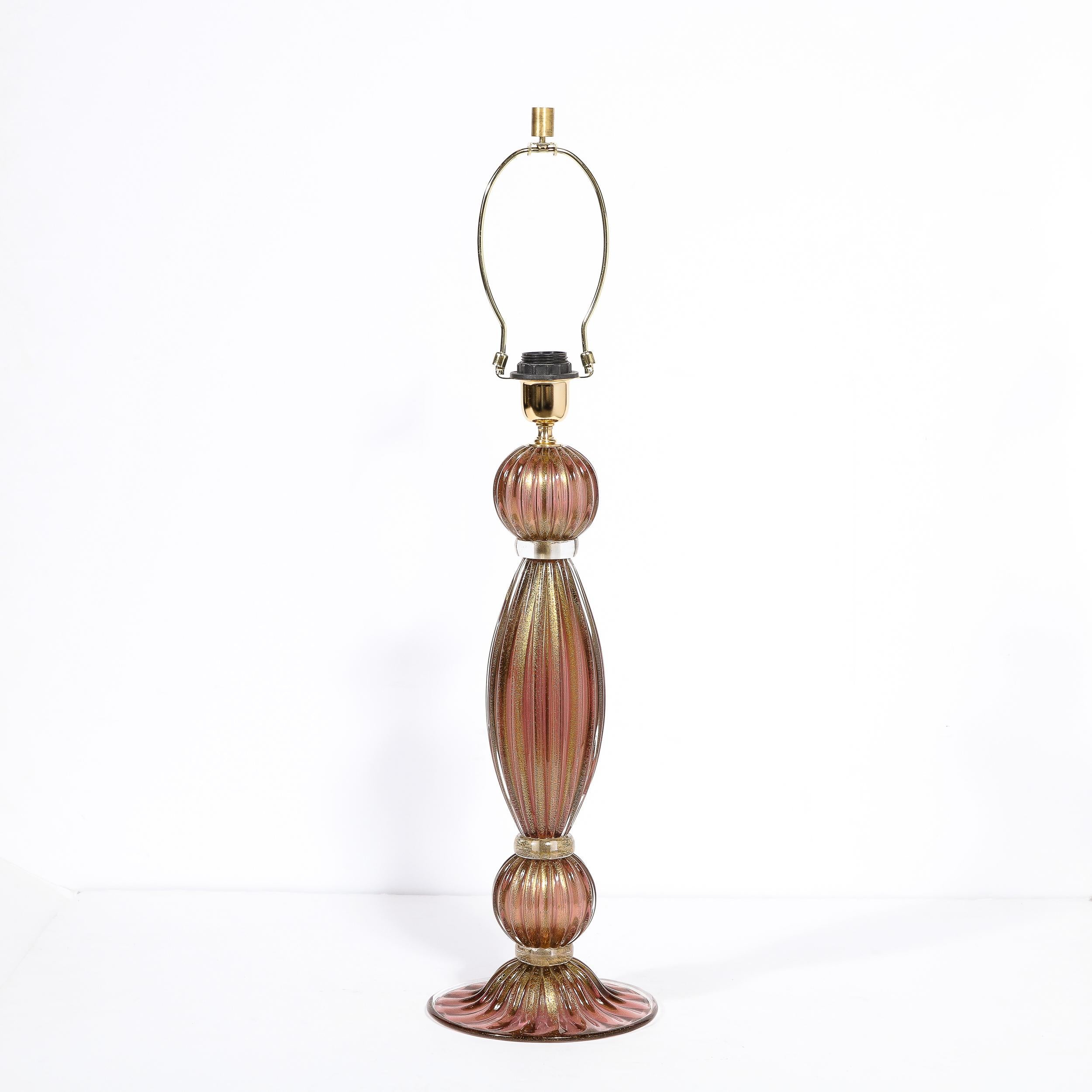 Contemporary Modernist Hand-Blown Murano Smoked Chambord Glass Table Lamps w/ 24 Karat Gold For Sale