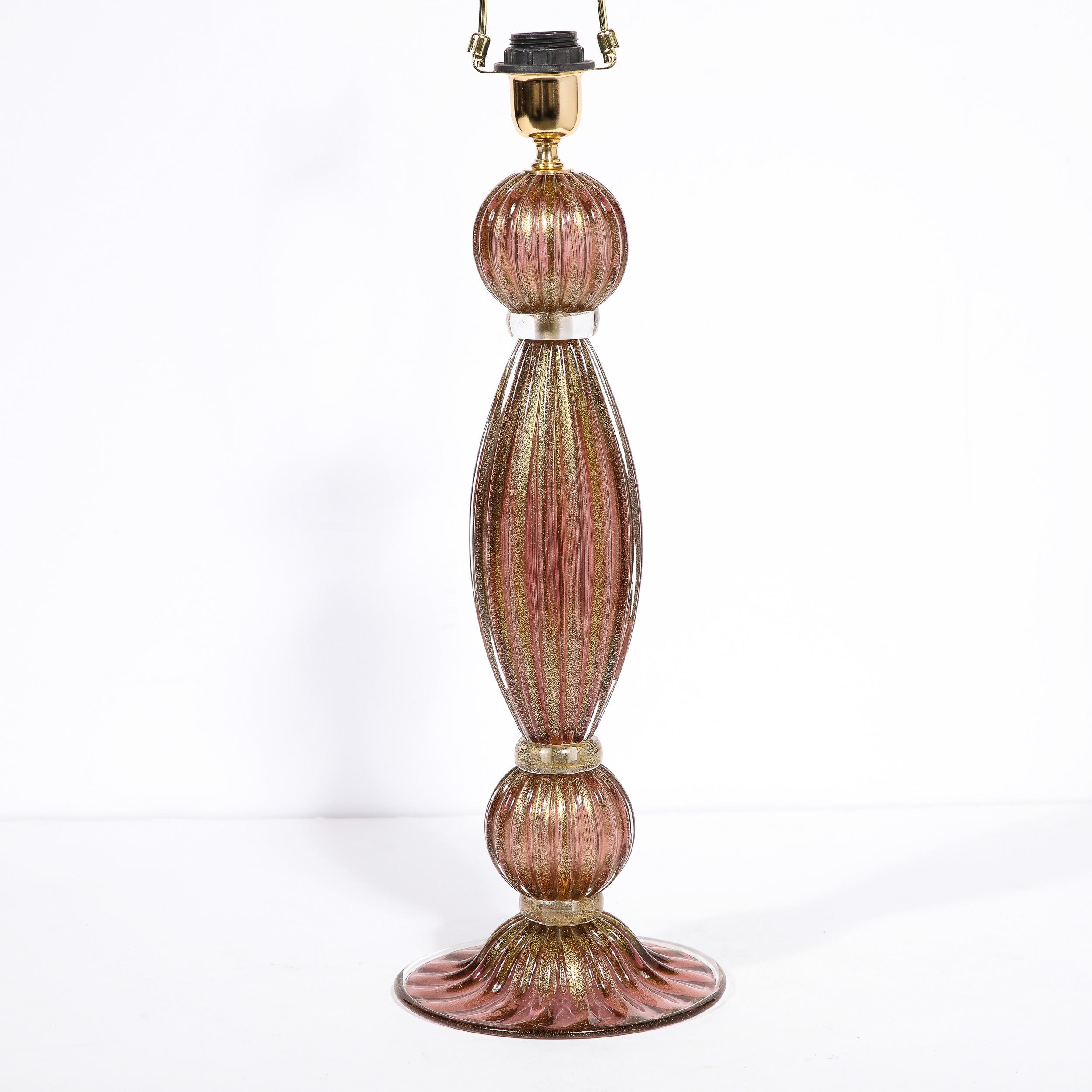 Murano Glass Modernist Hand-Blown Murano Smoked Chambord Glass Table Lamps w/ 24 Karat Gold For Sale