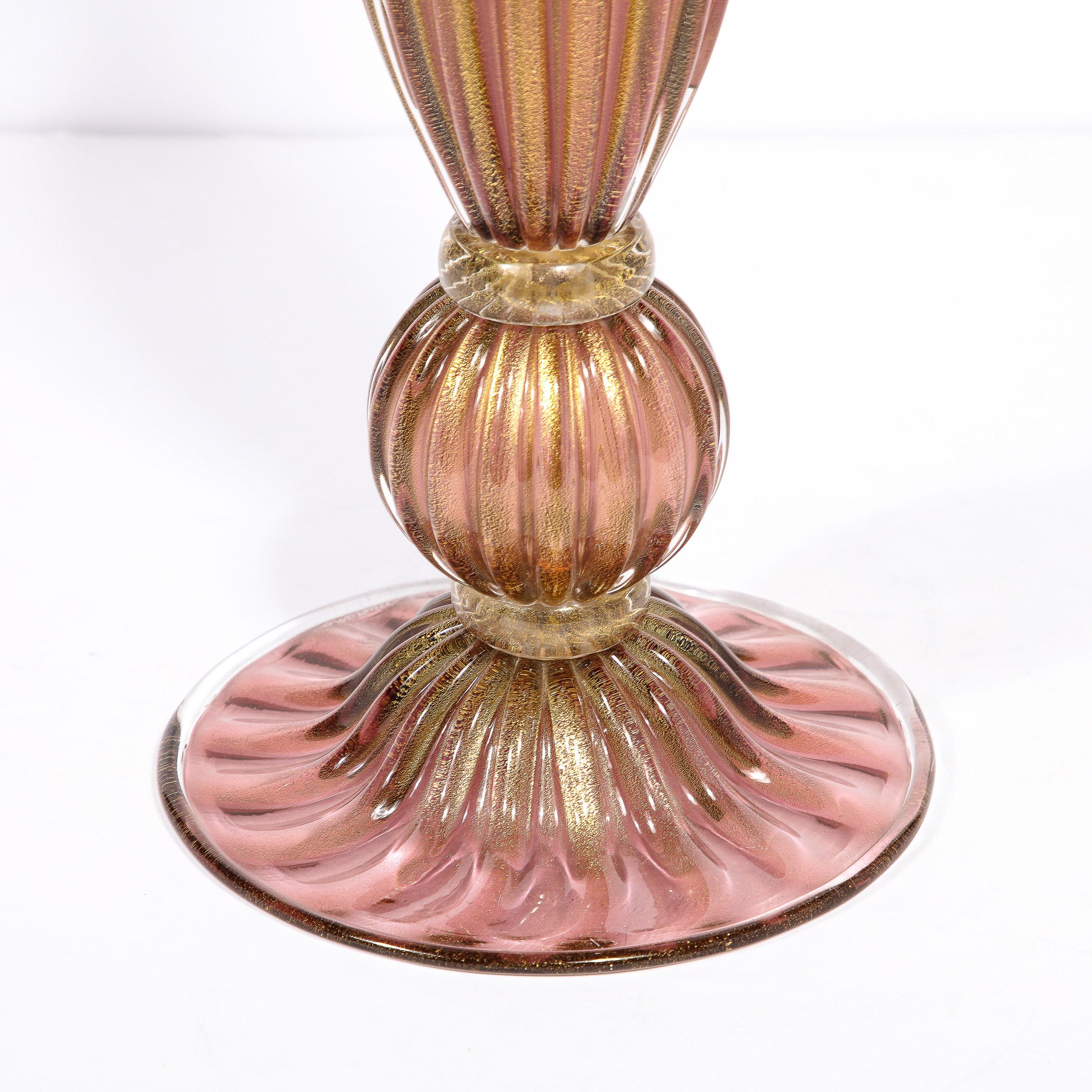 Modernist Hand-Blown Murano Smoked Chambord Glass Table Lamps w/ 24 Karat Gold For Sale 1
