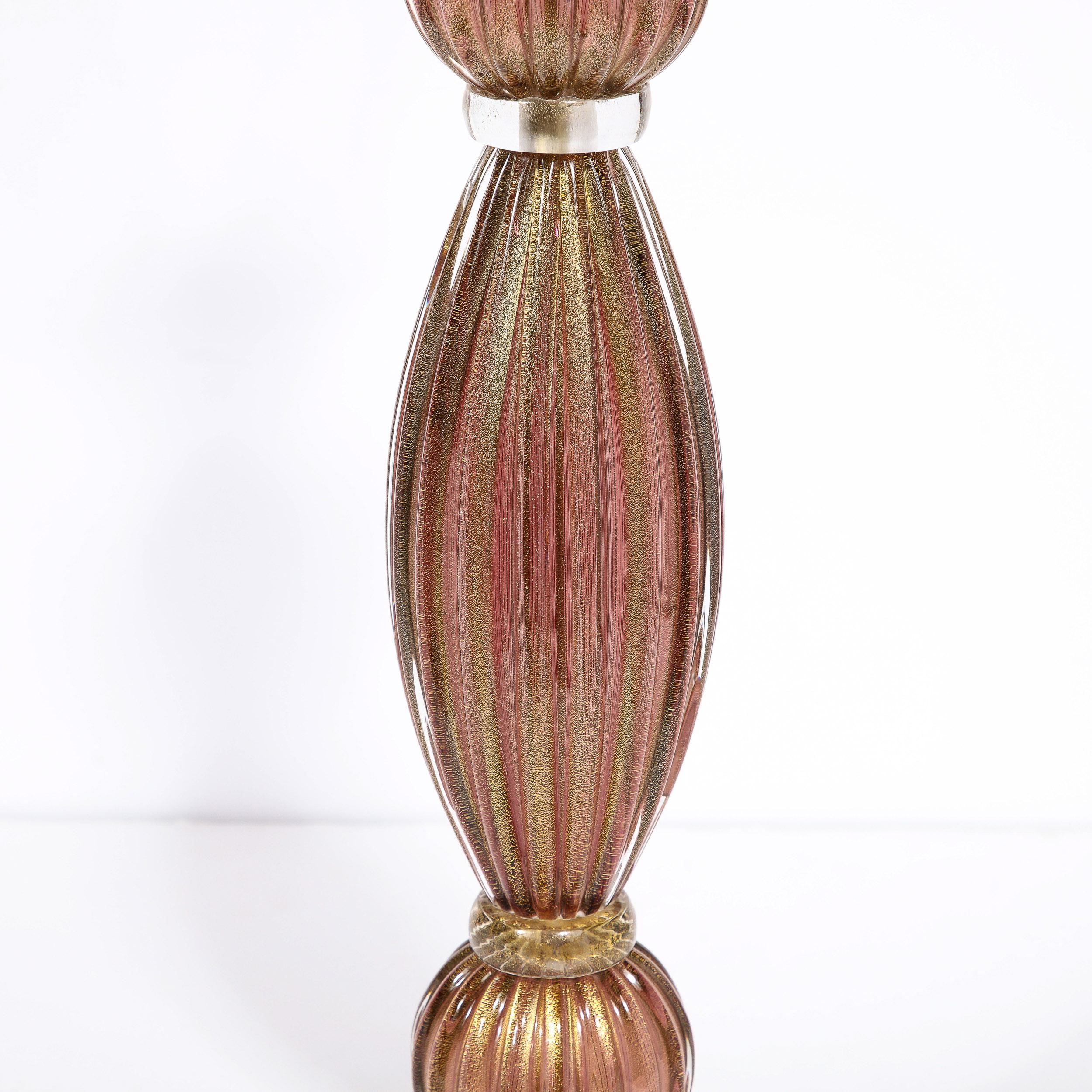 Modernist Hand-Blown Murano Smoked Chambord Glass Table Lamps w/ 24 Karat Gold For Sale 2