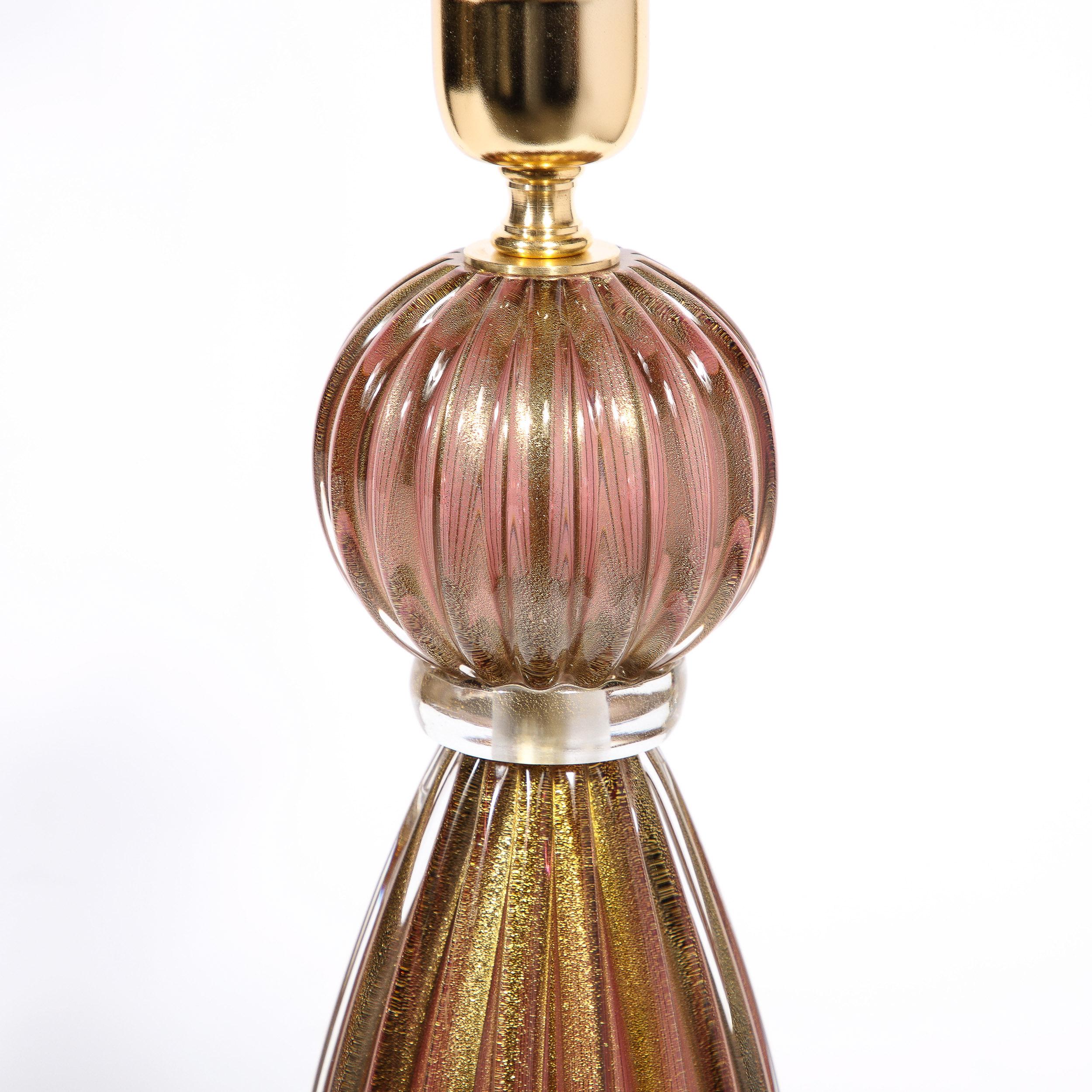 Modernist Hand-Blown Murano Smoked Chambord Glass Table Lamps w/ 24 Karat Gold For Sale 3