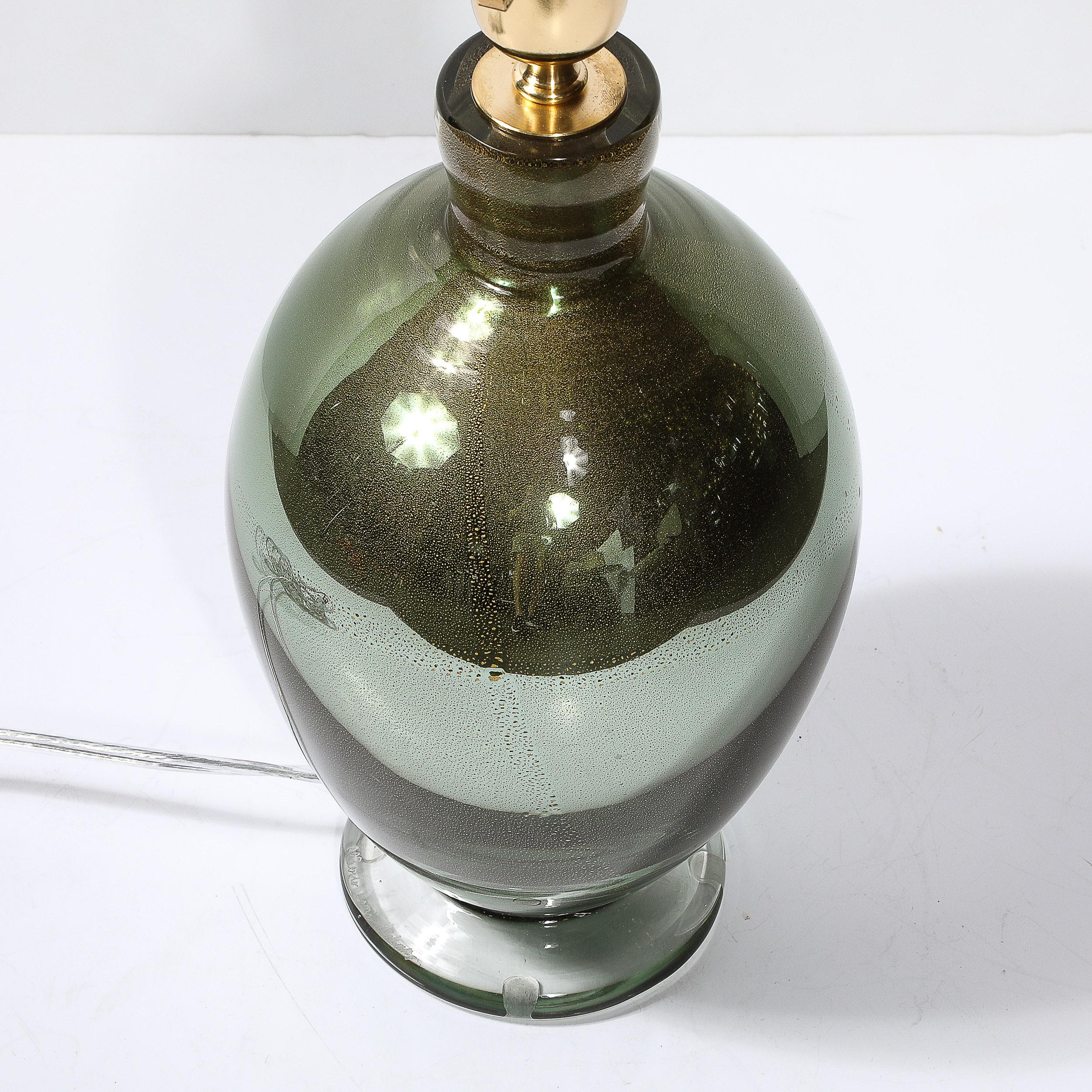 Modernist mundgeblasen Murano geräuchert Smaragd Glas Tischlampen W / 24K Gold Flecken im Angebot 4