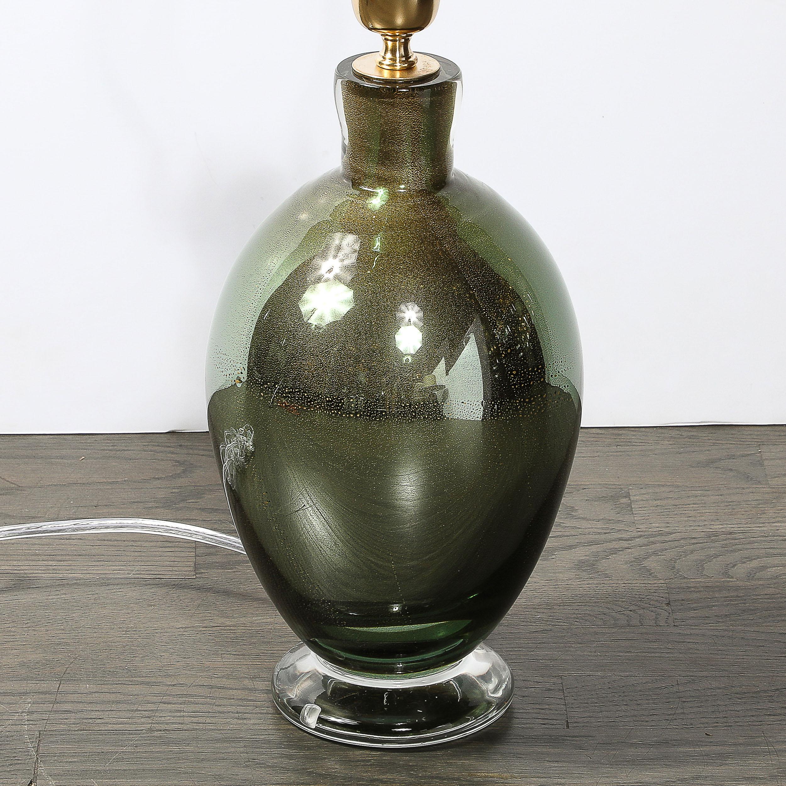Modernist mundgeblasen Murano geräuchert Smaragd Glas Tischlampen W / 24K Gold Flecken im Angebot 6