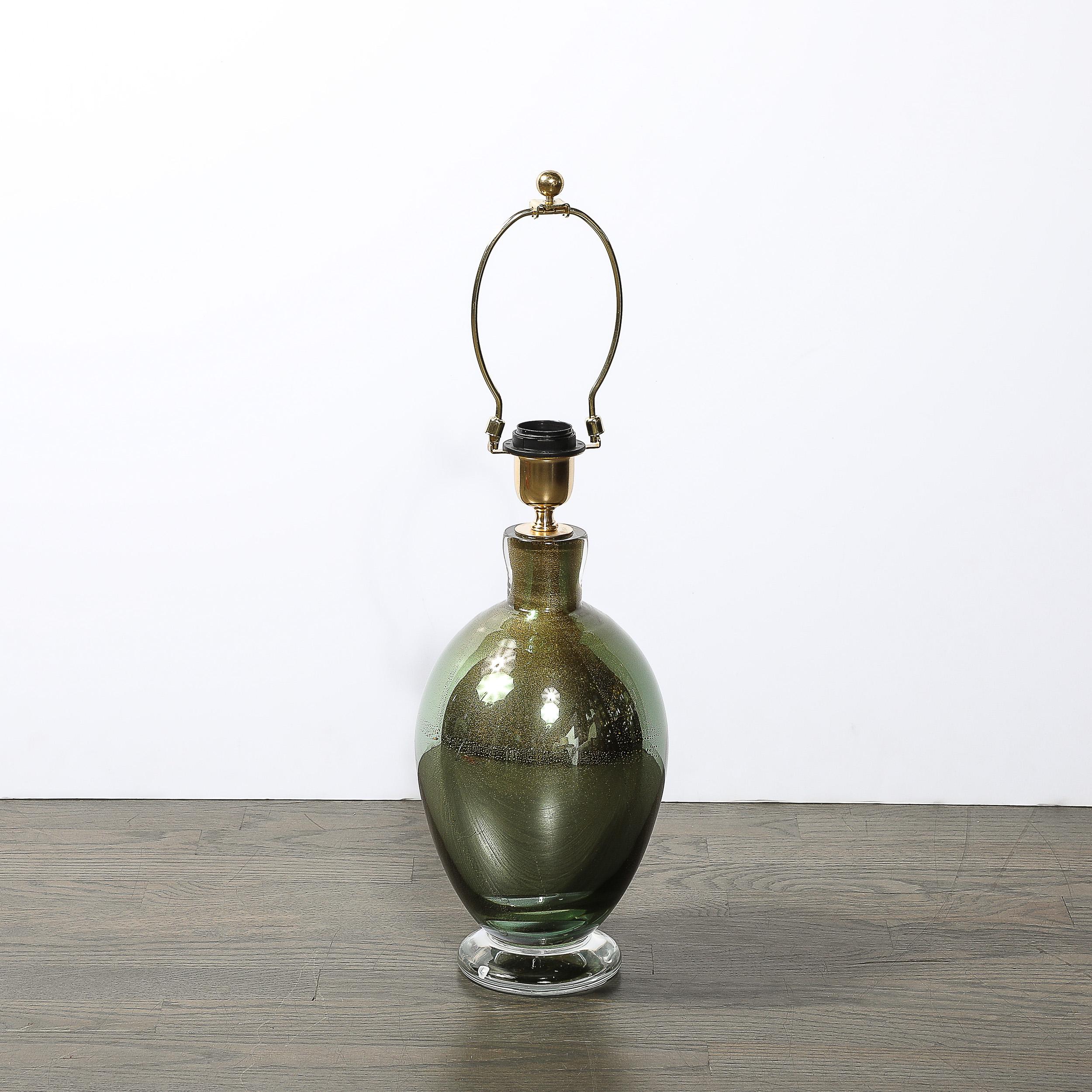 Modernist mundgeblasen Murano geräuchert Smaragd Glas Tischlampen W / 24K Gold Flecken im Angebot 7