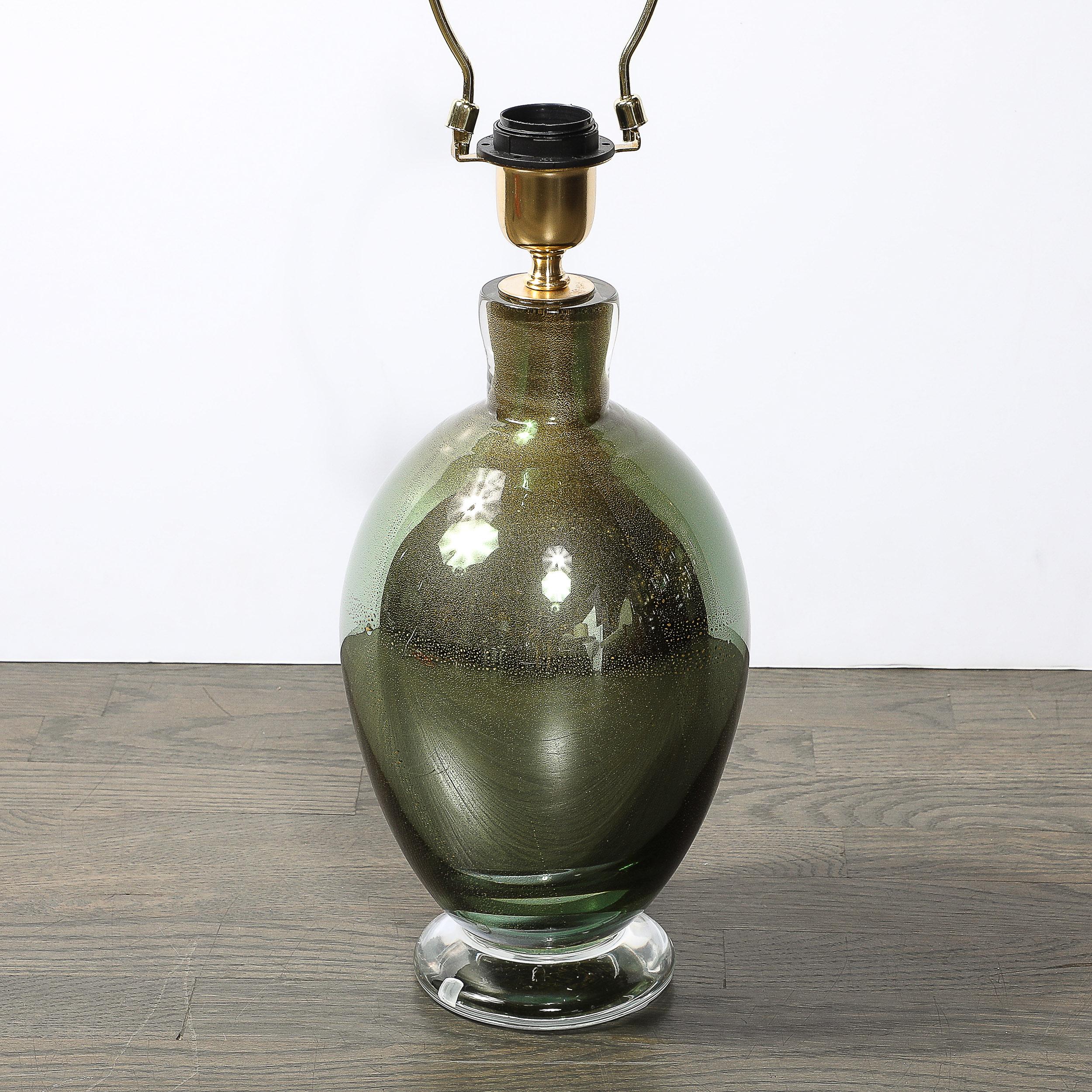 Modernist mundgeblasen Murano geräuchert Smaragd Glas Tischlampen W / 24K Gold Flecken im Angebot 8