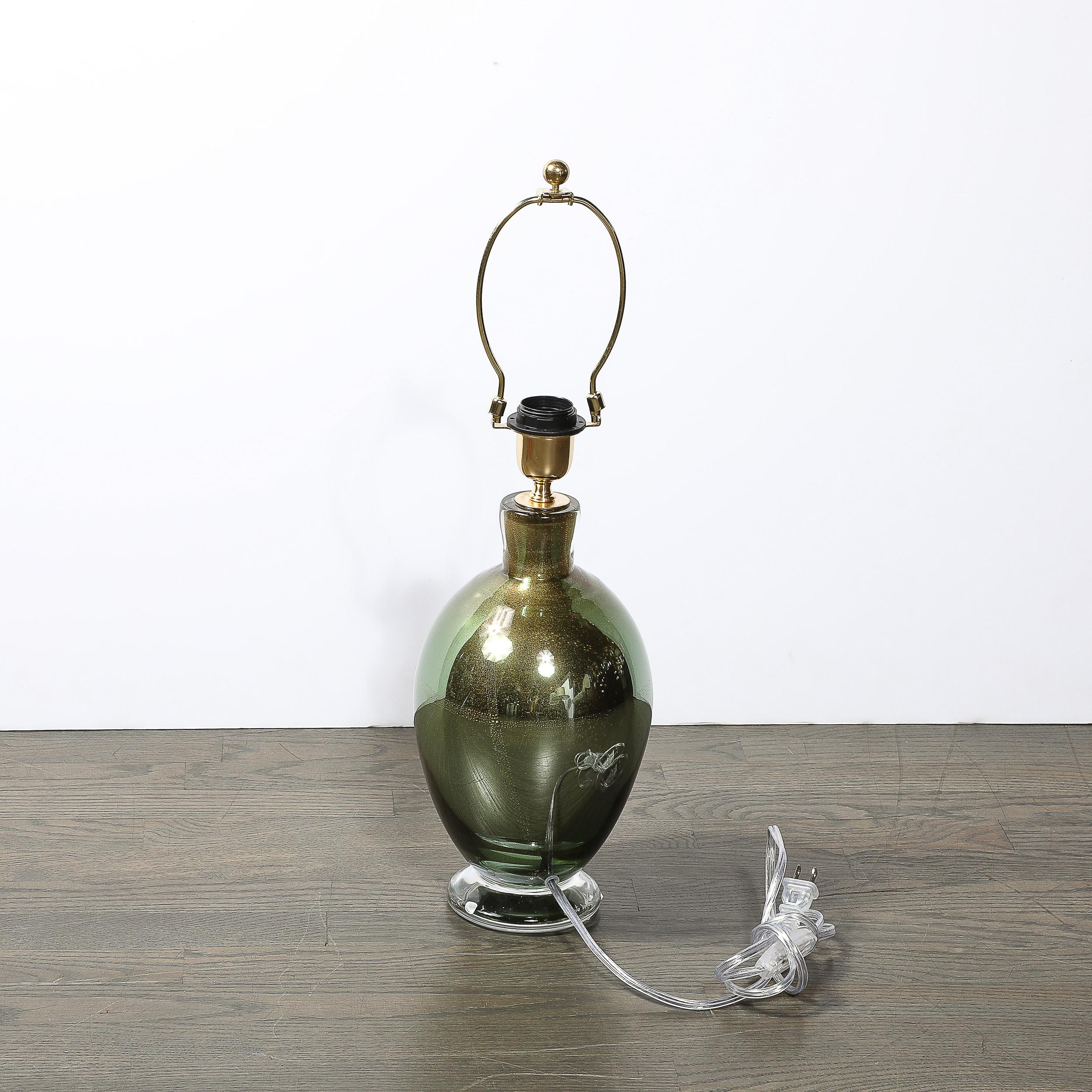 Modernist mundgeblasen Murano geräuchert Smaragd Glas Tischlampen W / 24K Gold Flecken im Angebot 9