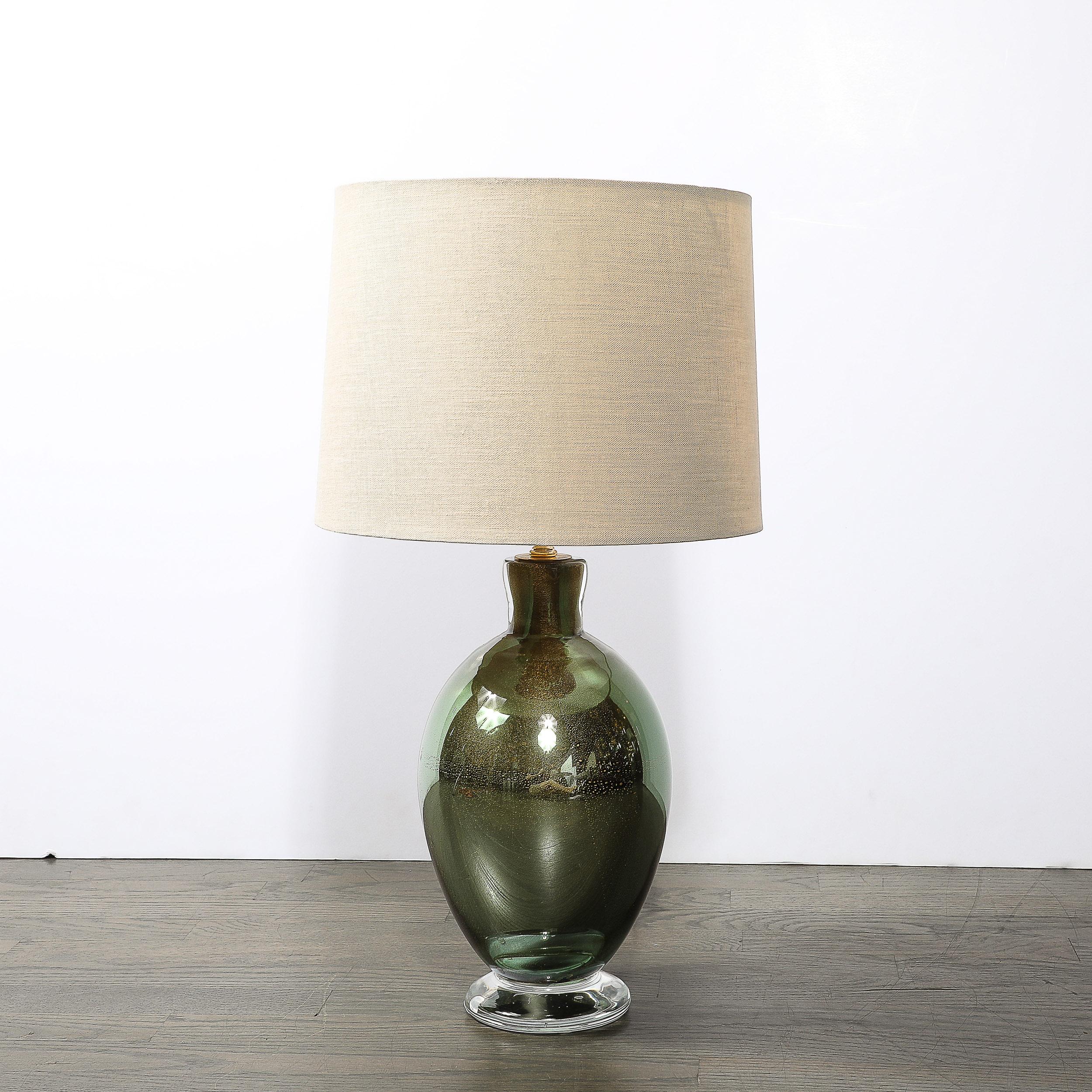 Modernist mundgeblasen Murano geräuchert Smaragd Glas Tischlampen W / 24K Gold Flecken im Angebot 10