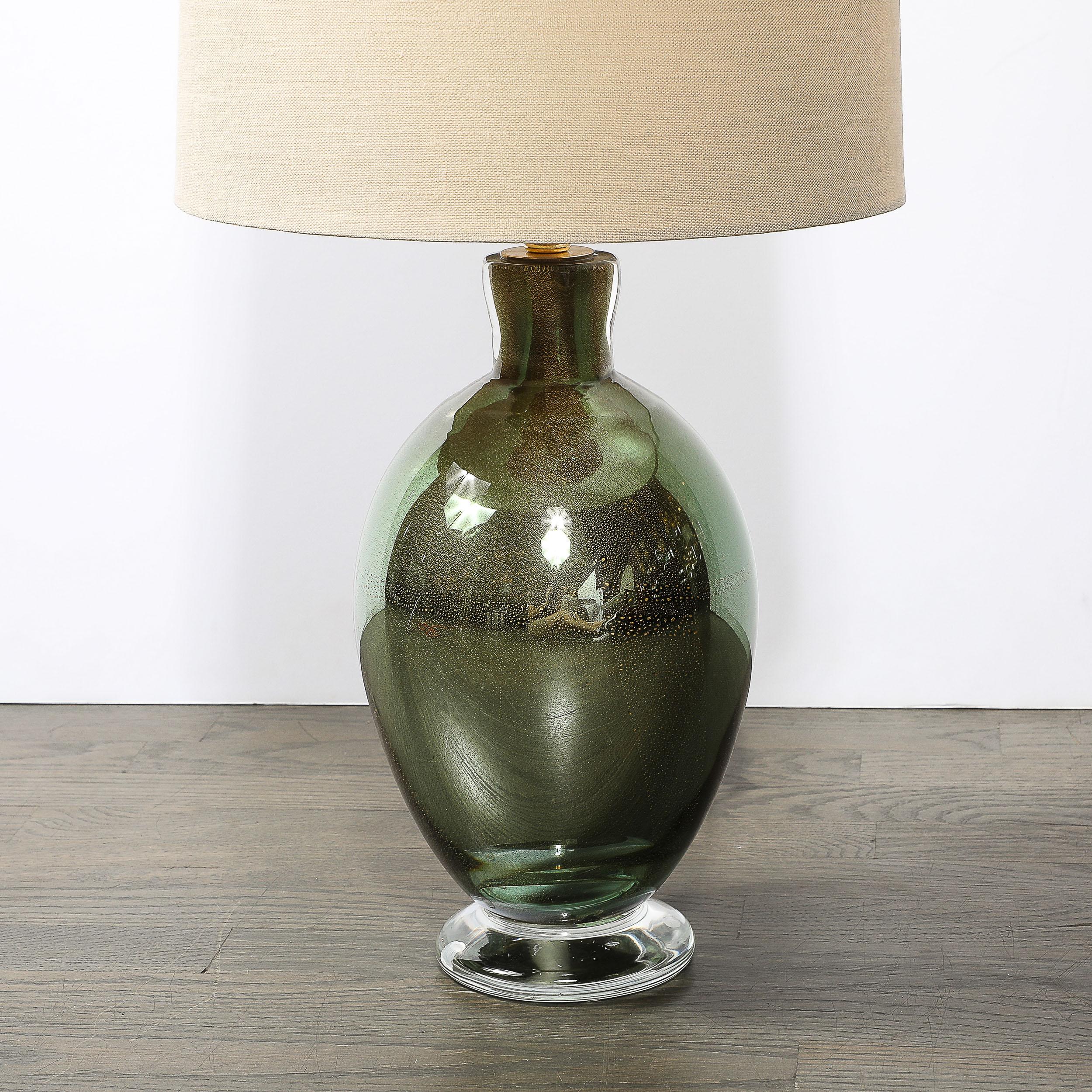 Modernist mundgeblasen Murano geräuchert Smaragd Glas Tischlampen W / 24K Gold Flecken im Angebot 11