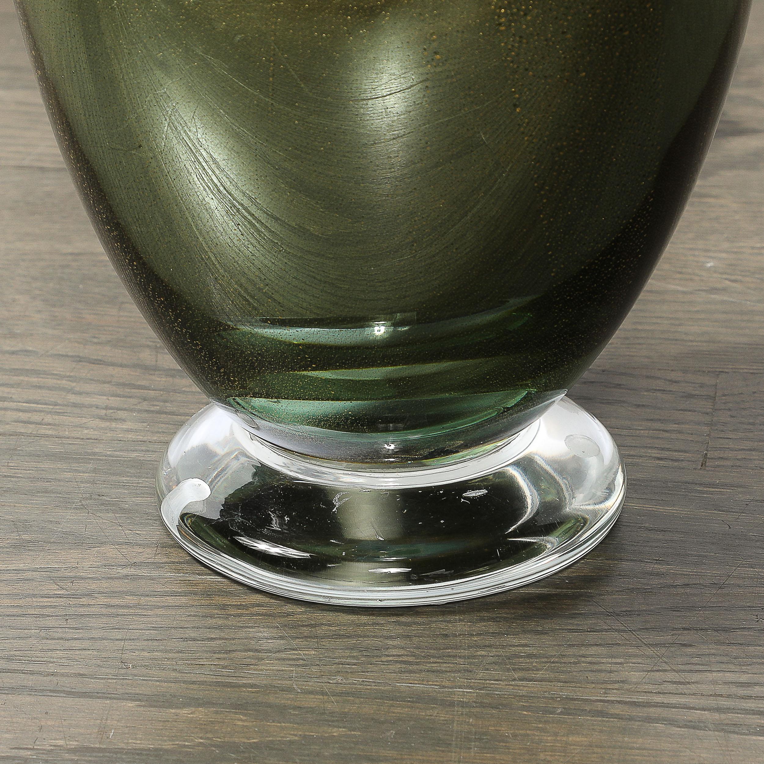 Modernist mundgeblasen Murano geräuchert Smaragd Glas Tischlampen W / 24K Gold Flecken im Angebot 12