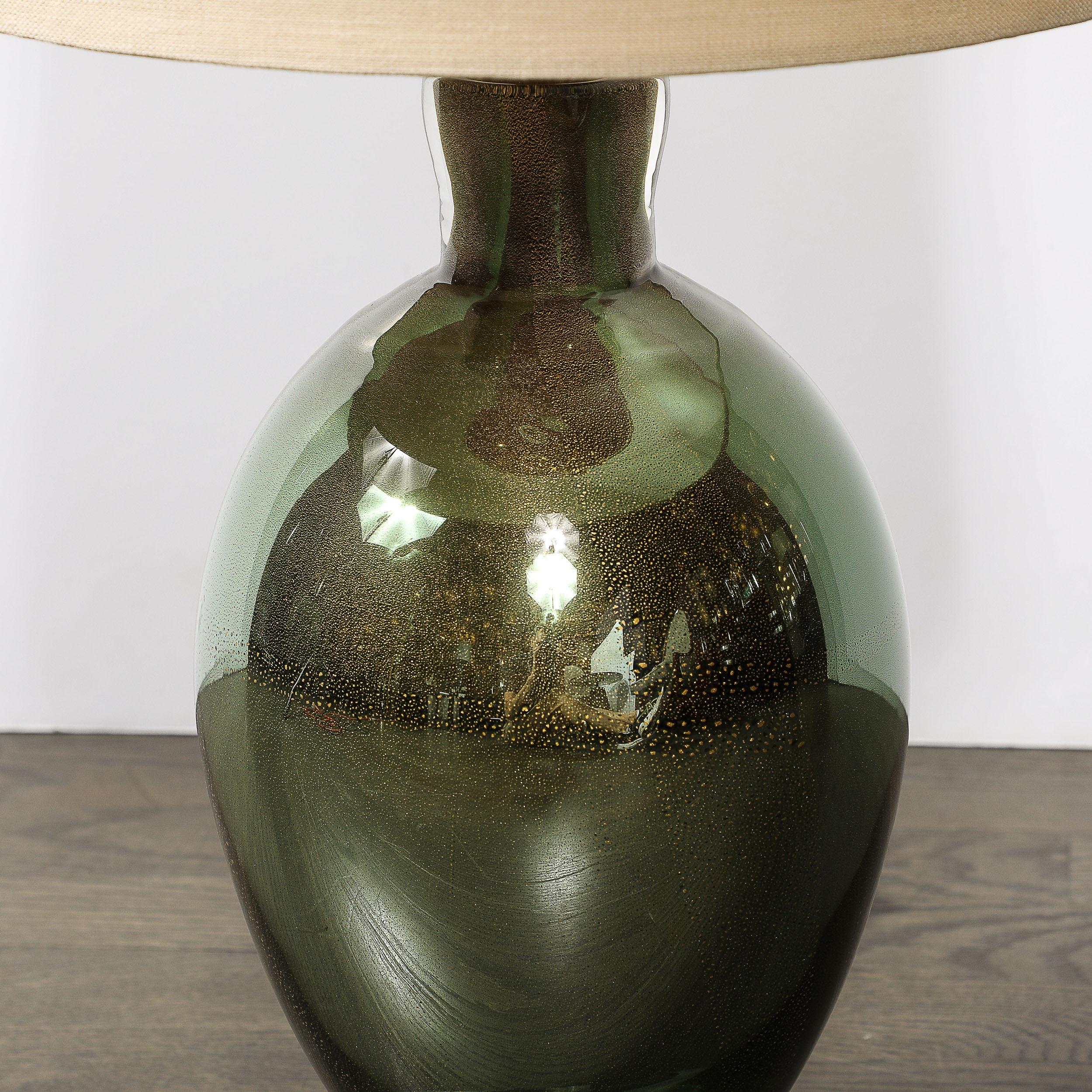 Modernist mundgeblasen Murano geräuchert Smaragd Glas Tischlampen W / 24K Gold Flecken im Angebot 13