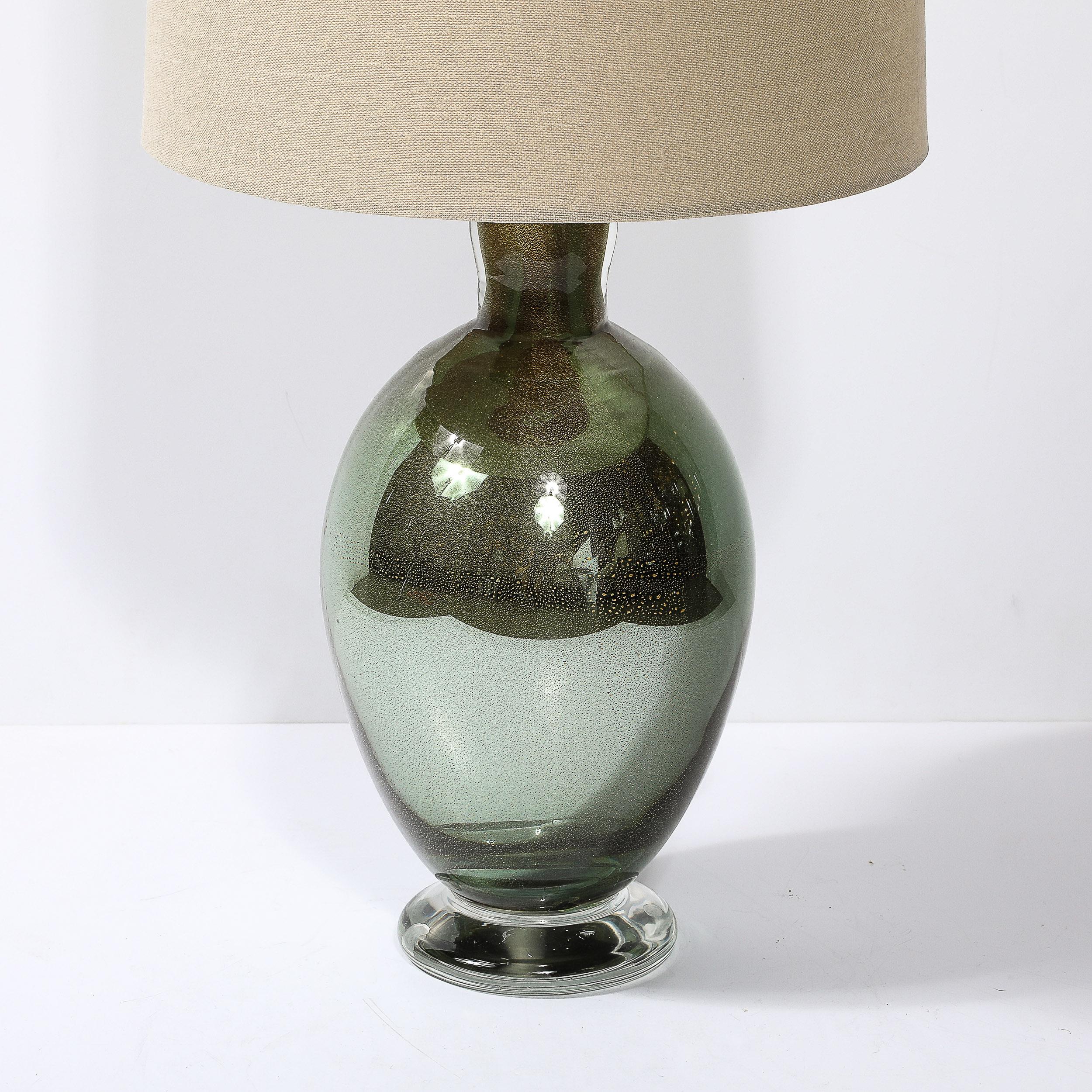Modernist mundgeblasen Murano geräuchert Smaragd Glas Tischlampen W / 24K Gold Flecken (Moderne) im Angebot