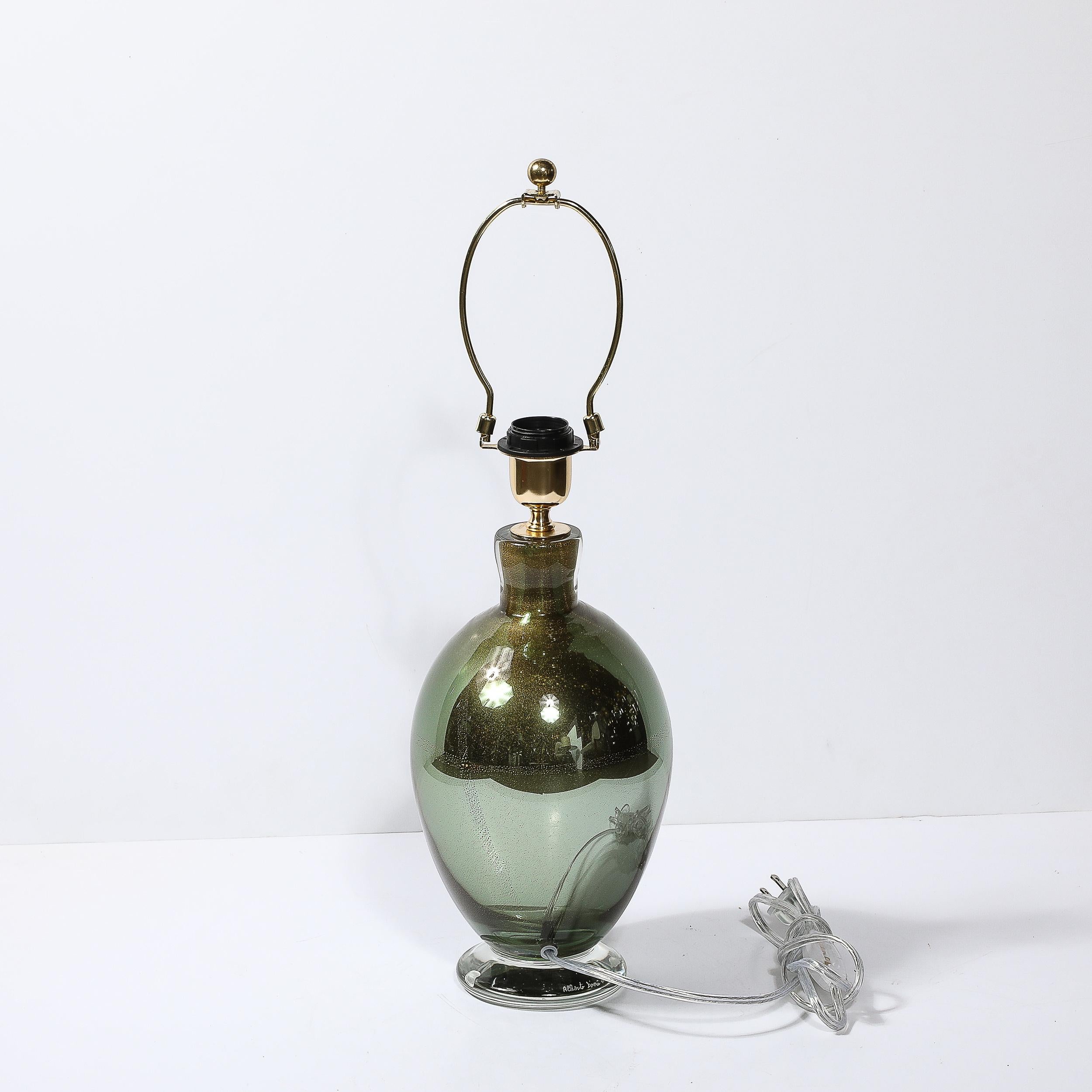 Modernist mundgeblasen Murano geräuchert Smaragd Glas Tischlampen W / 24K Gold Flecken im Angebot 1