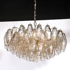Modernist Hand-Blown Murano Smoked Glass Polyhedral Chandelier in Brass Fittings