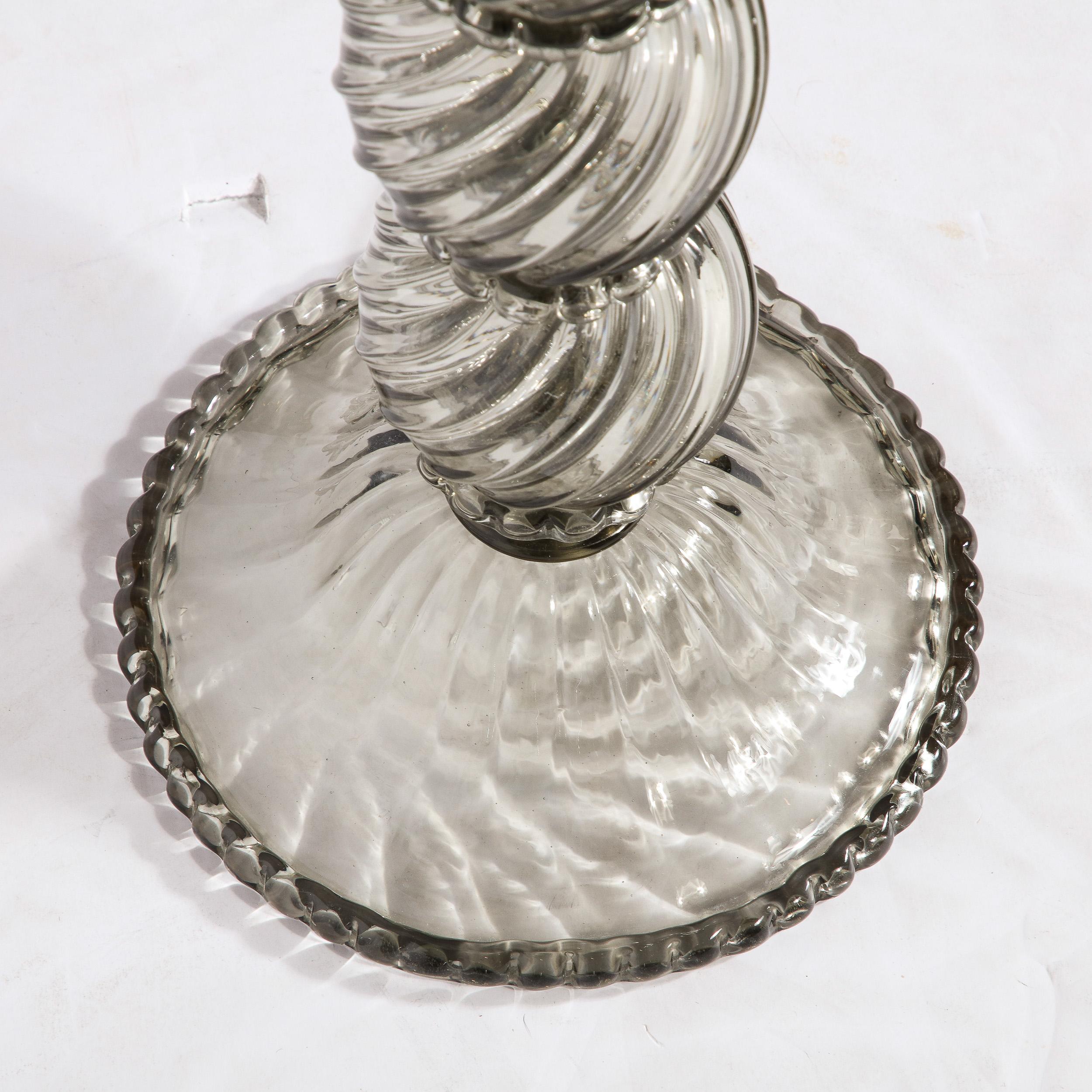 Modernistische mundgeblasene Murano-Rauchglas-Tischlampe aus Rauchglas mit Wellenschliff-Details im Angebot 8