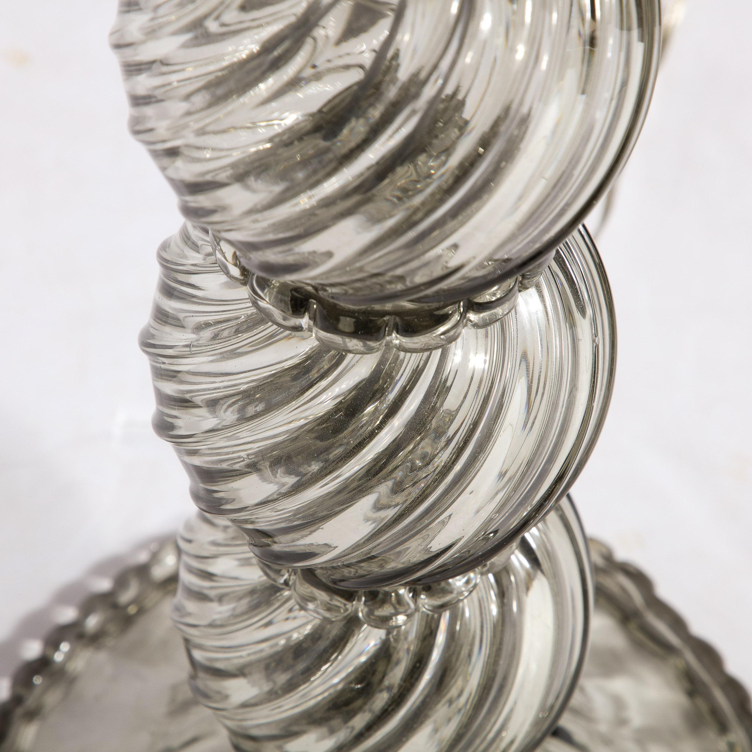 Modernistische mundgeblasene Murano-Rauchglas-Tischlampe aus Rauchglas mit Wellenschliff-Details im Angebot 9