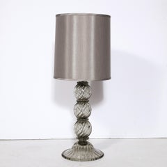 Modernist Hand Blown Murano Smoked Glass Table Lamp with Scalloped Detailing