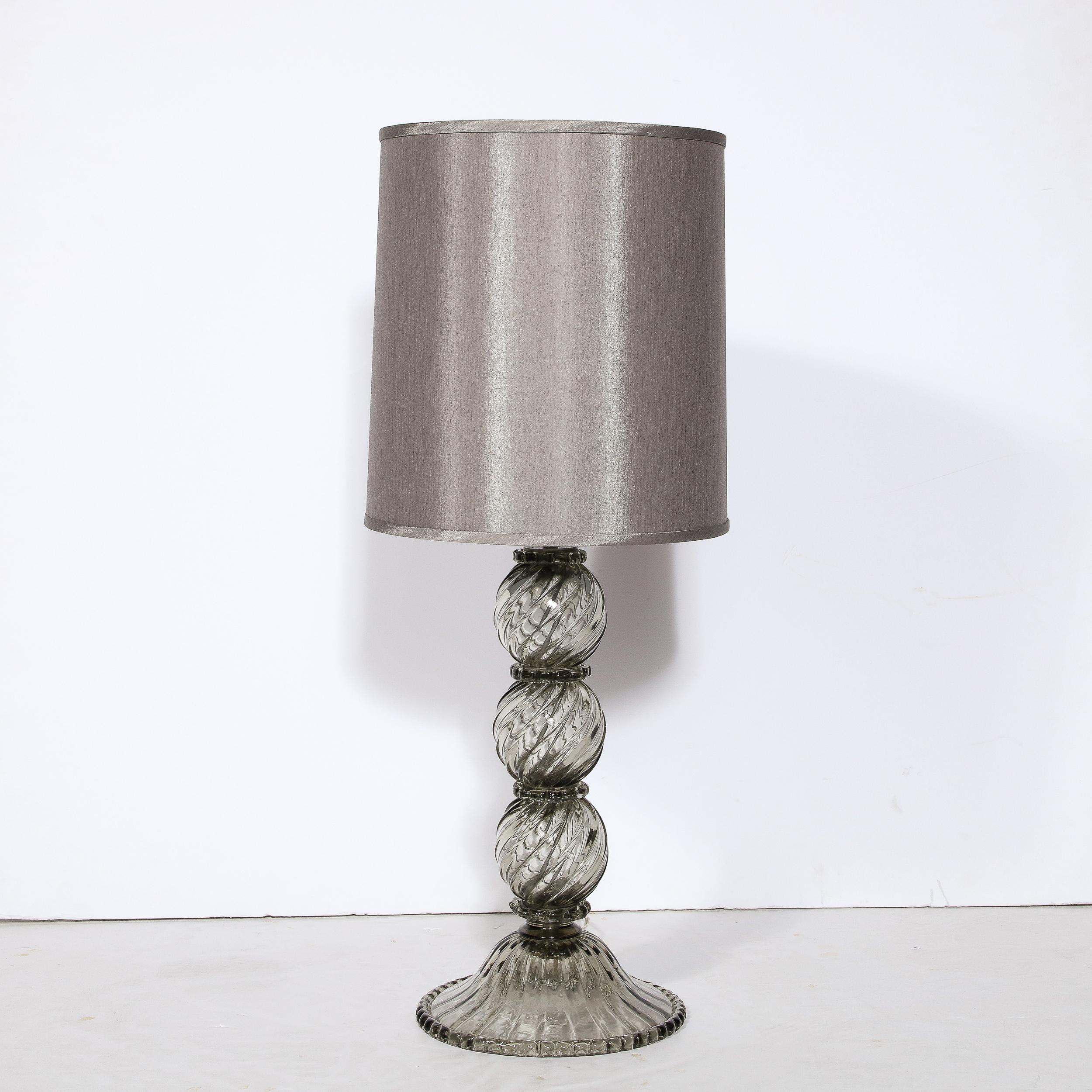 Modernist Hand Blown Murano Smoked Glass Table Lamp with Scalloped Detailing In Excellent Condition For Sale In New York, NY