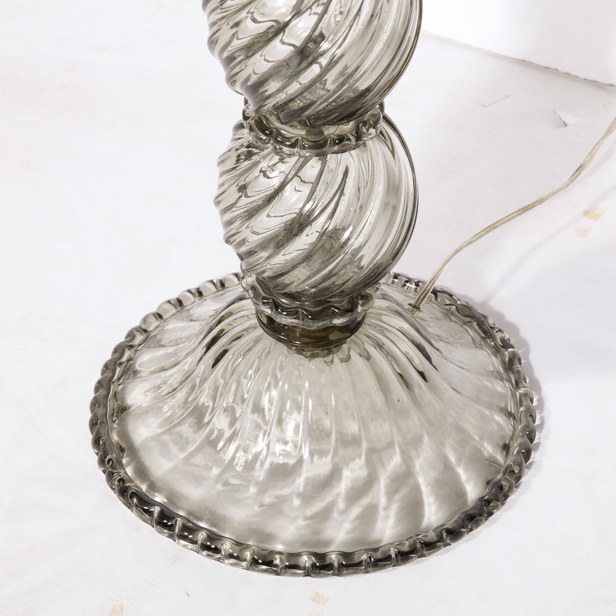 20th Century Modernist Hand Blown Murano Smoked Glass Table Lamp with Scalloped Detailing For Sale