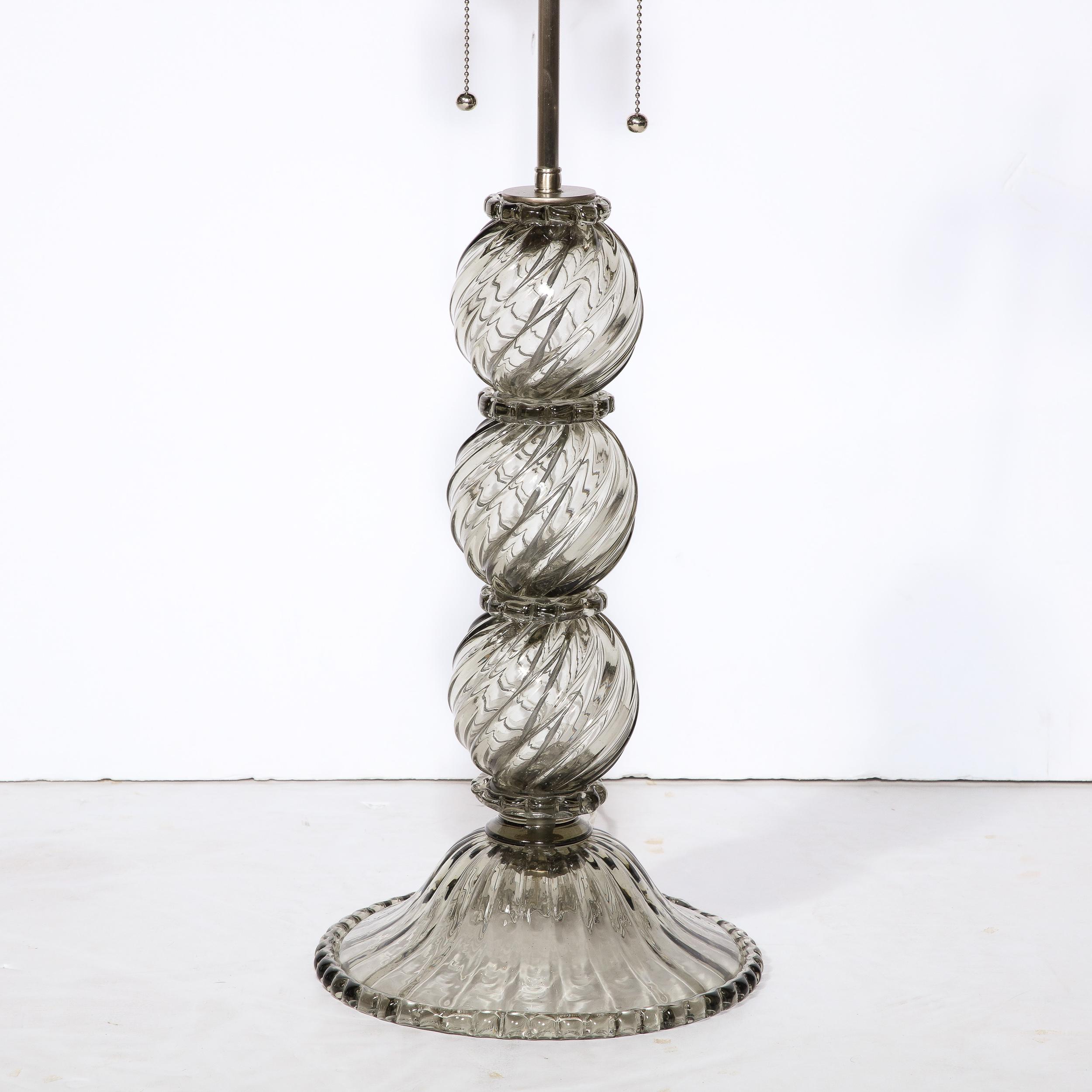Modernist Hand Blown Murano Smoked Glass Table Lamp with Scalloped Detailing For Sale 3