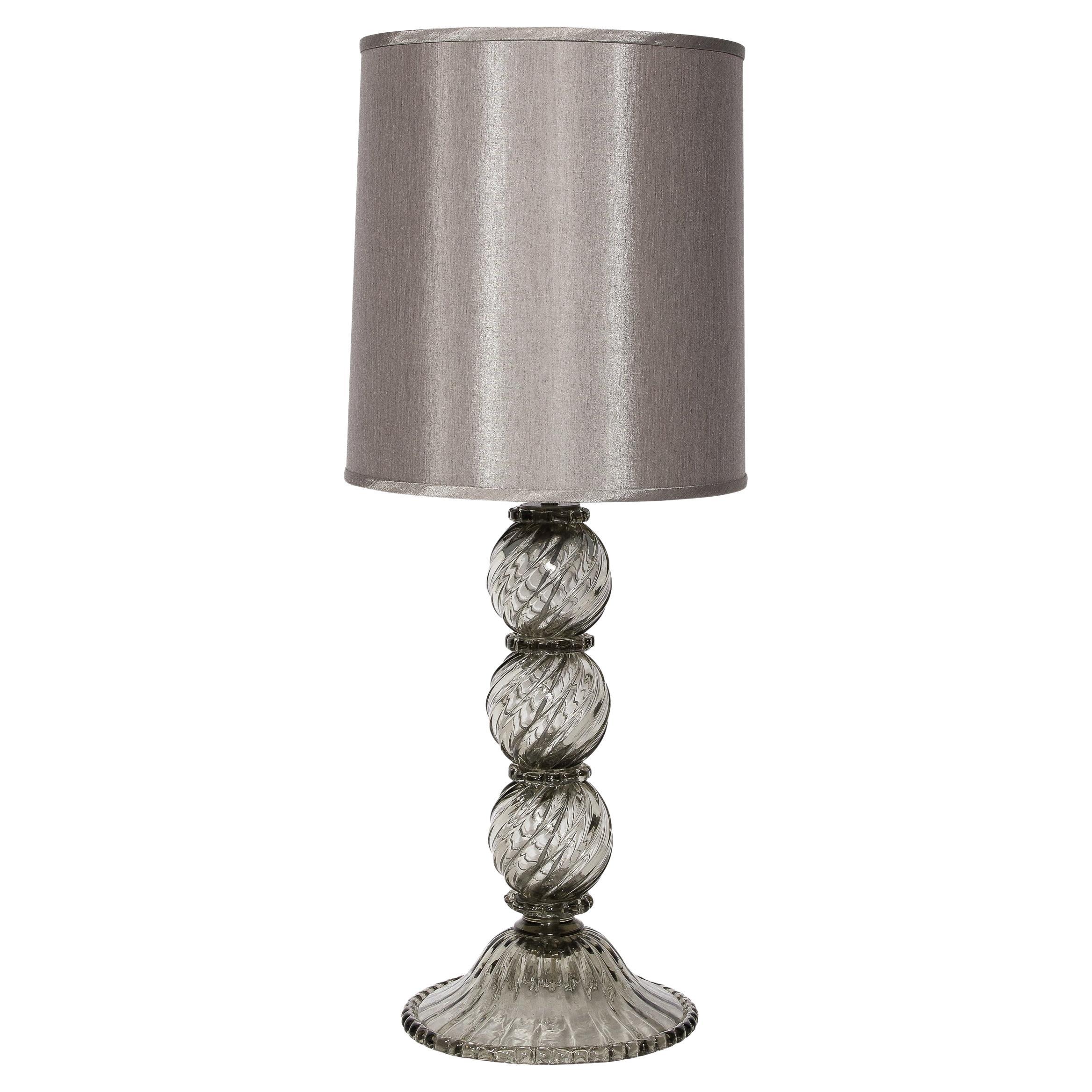 Modernist Hand Blown Murano Smoked Glass Table Lamp with Scalloped Detailing For Sale