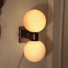 Modernist Hand-Blown Murano Smoked Golden Moon Hue Glass Double Sphere Sconces
